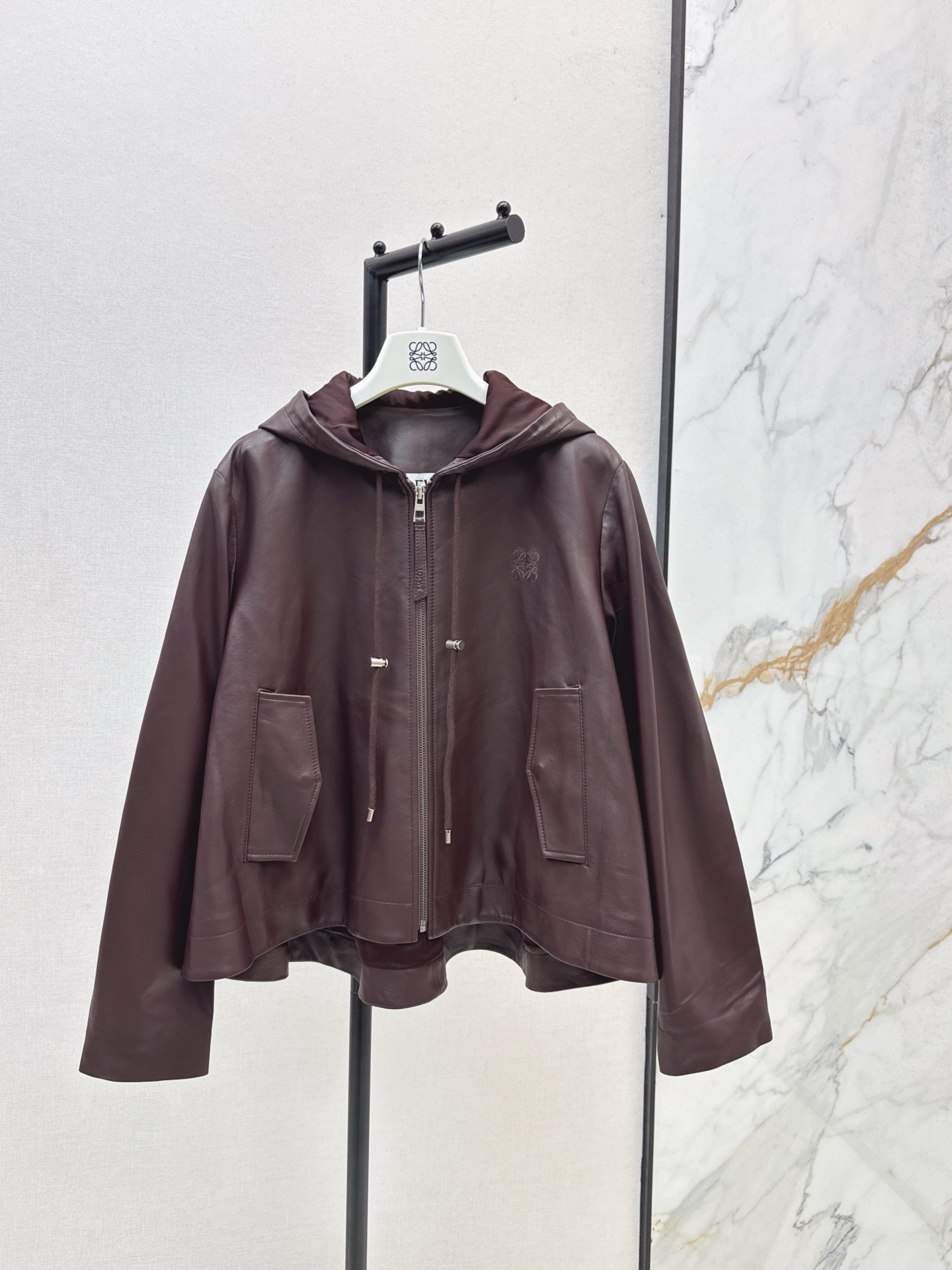 Loe 26fw leather hooded jacket