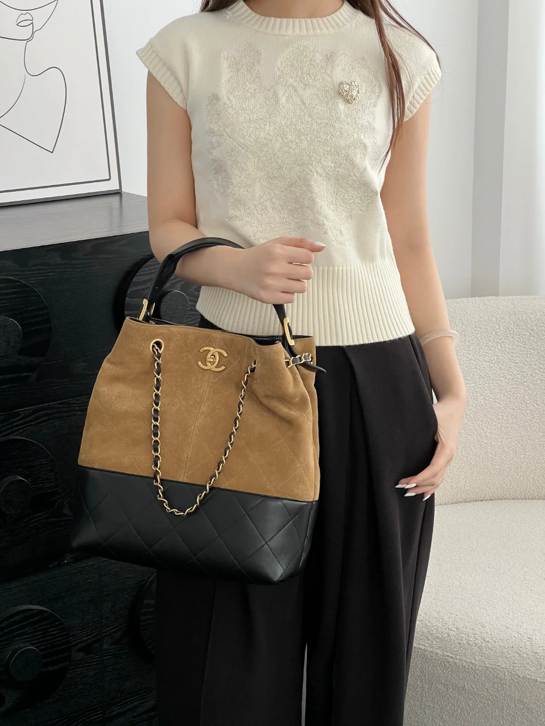 Chan 25A suede hobo bags