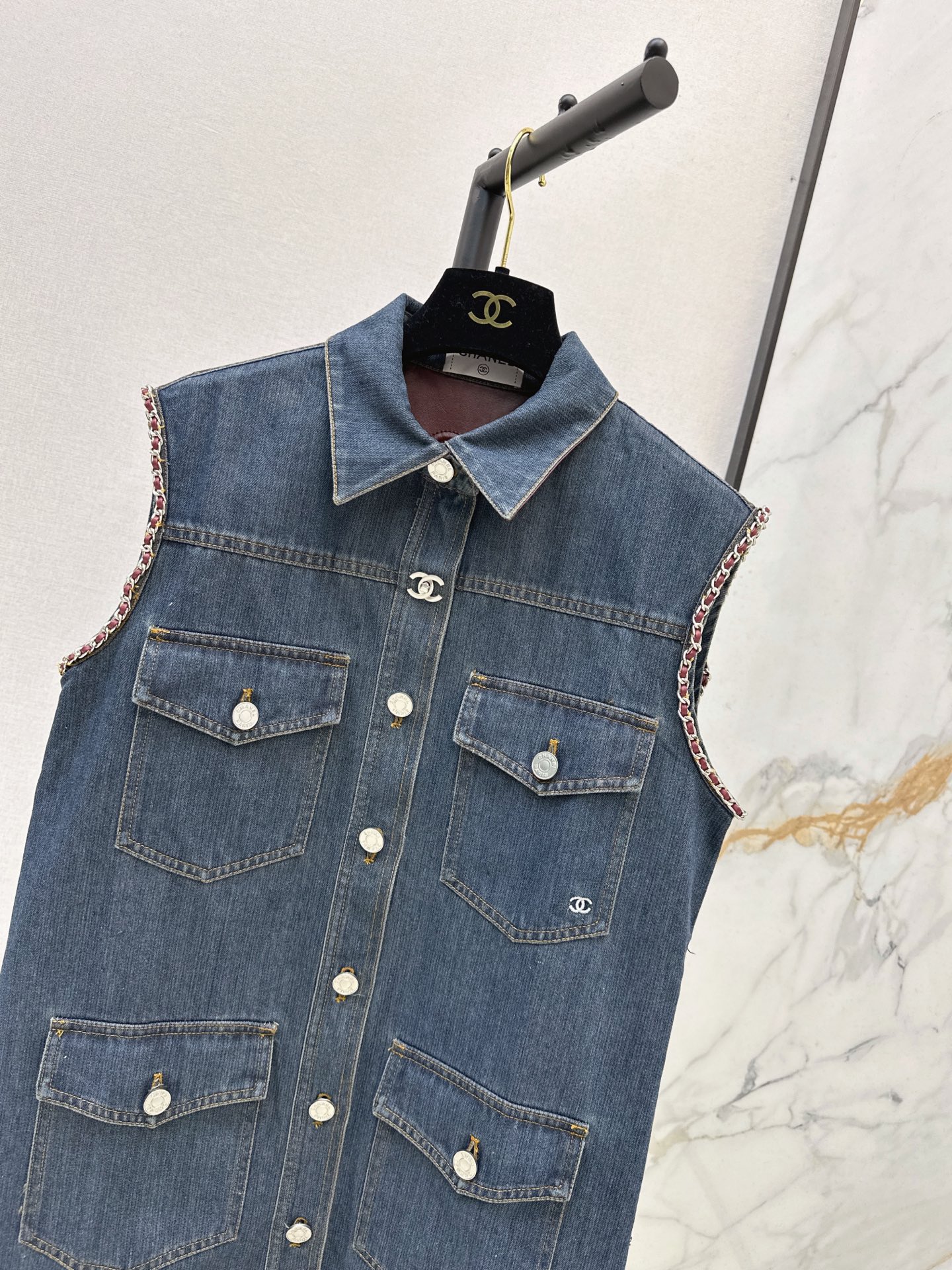 Chan 26fw long denim vest