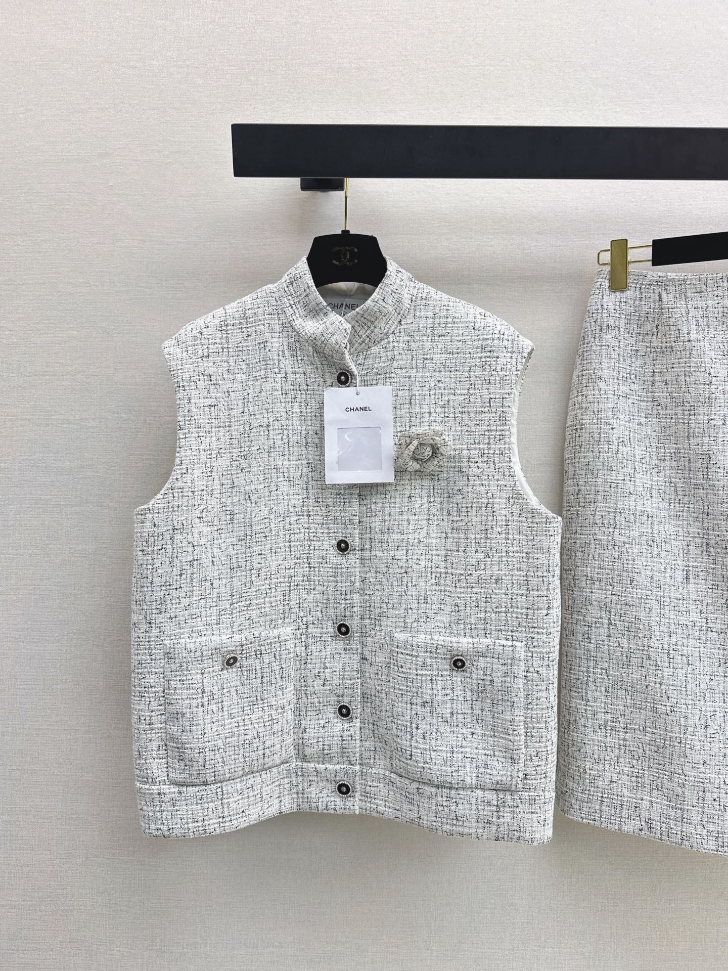 Chan 26ss woven vest skirt sets