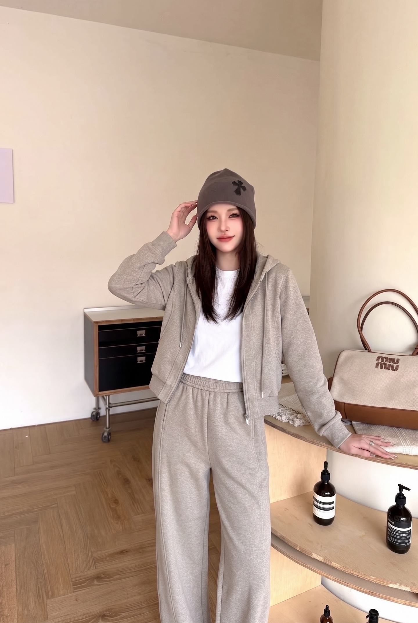 Brun 26fw hooded zipper jacket pants sets