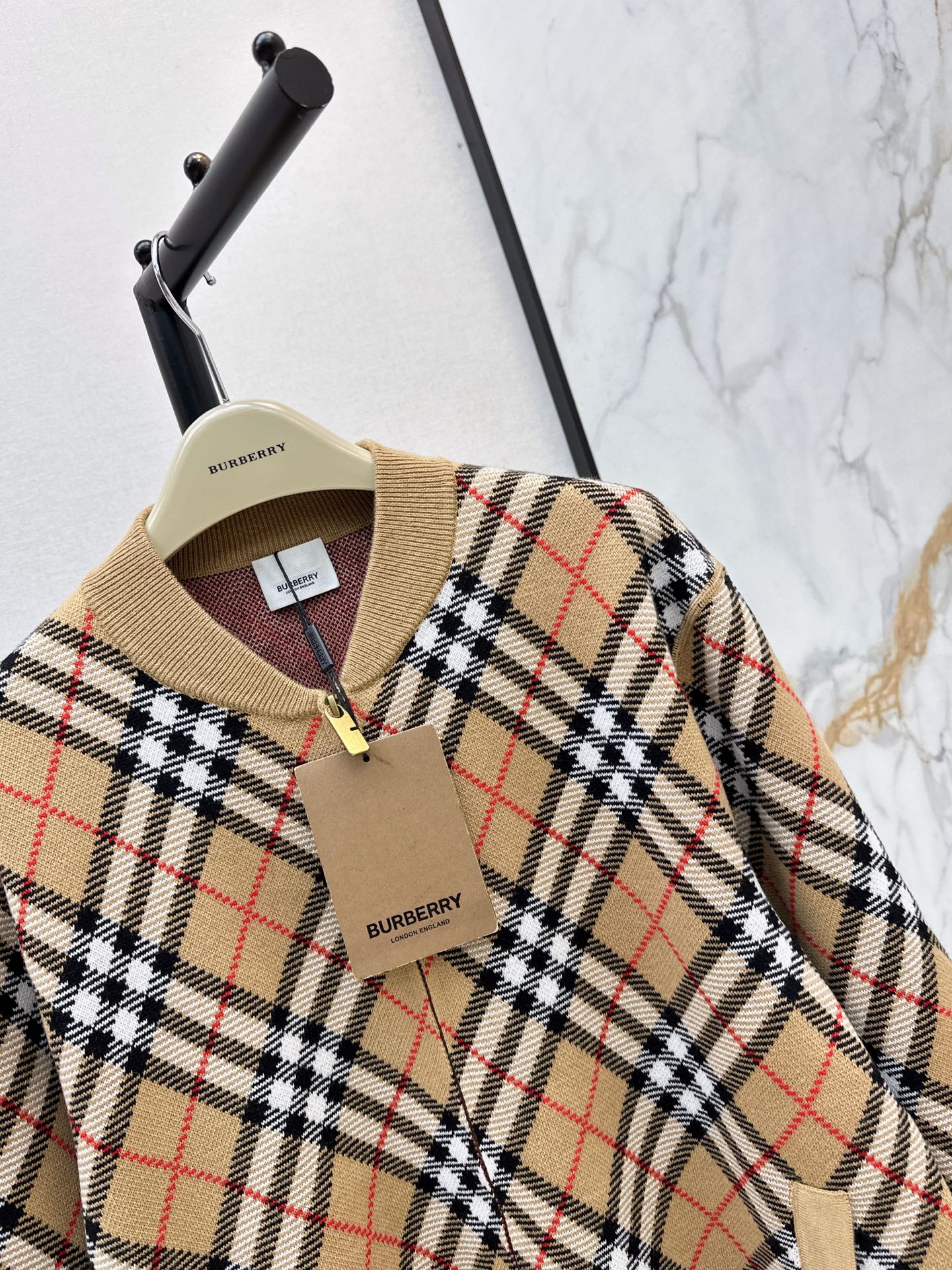 Bur 26fw check knit cardigan