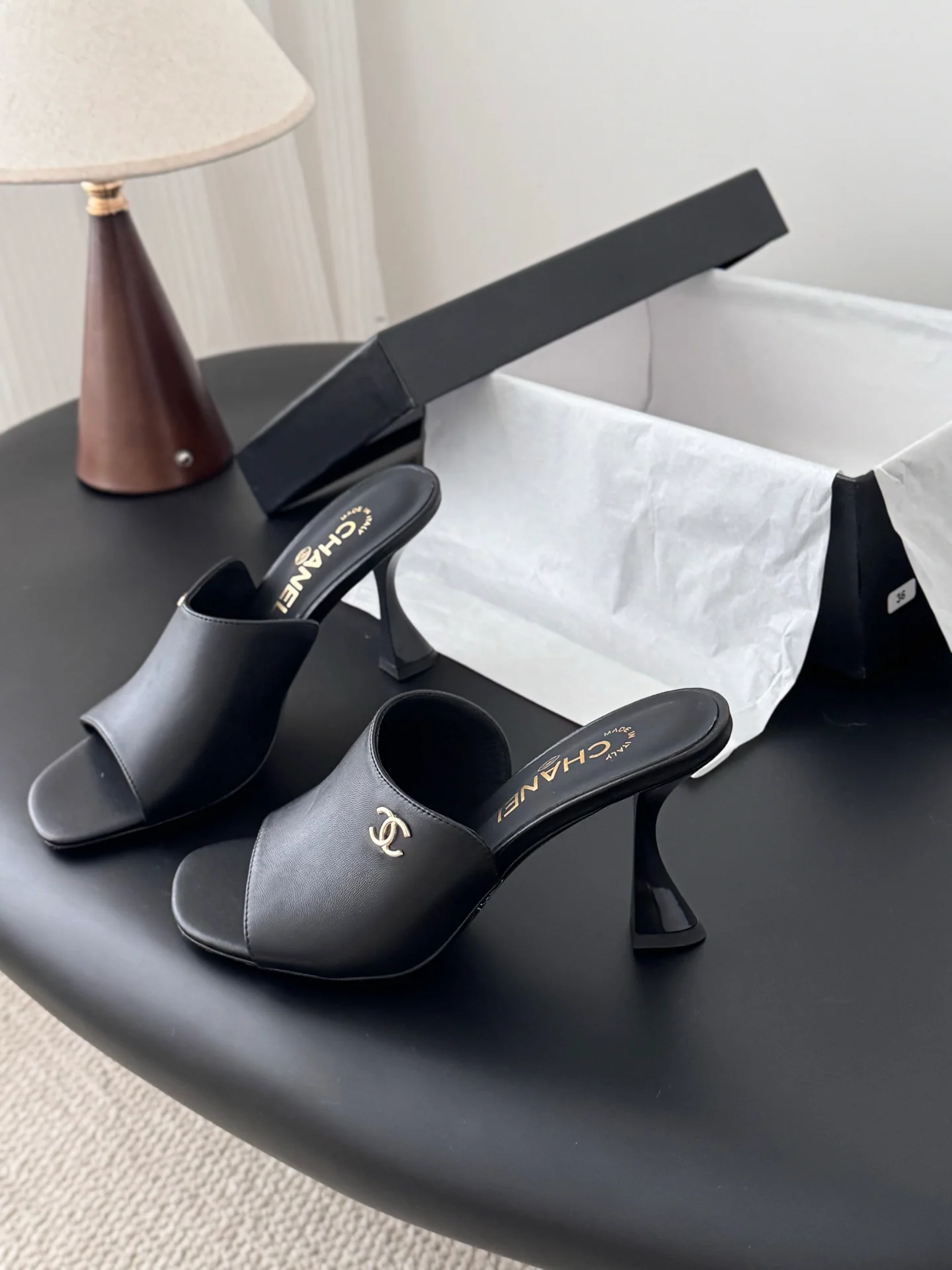 Chan 25fw high heeled slides sandals