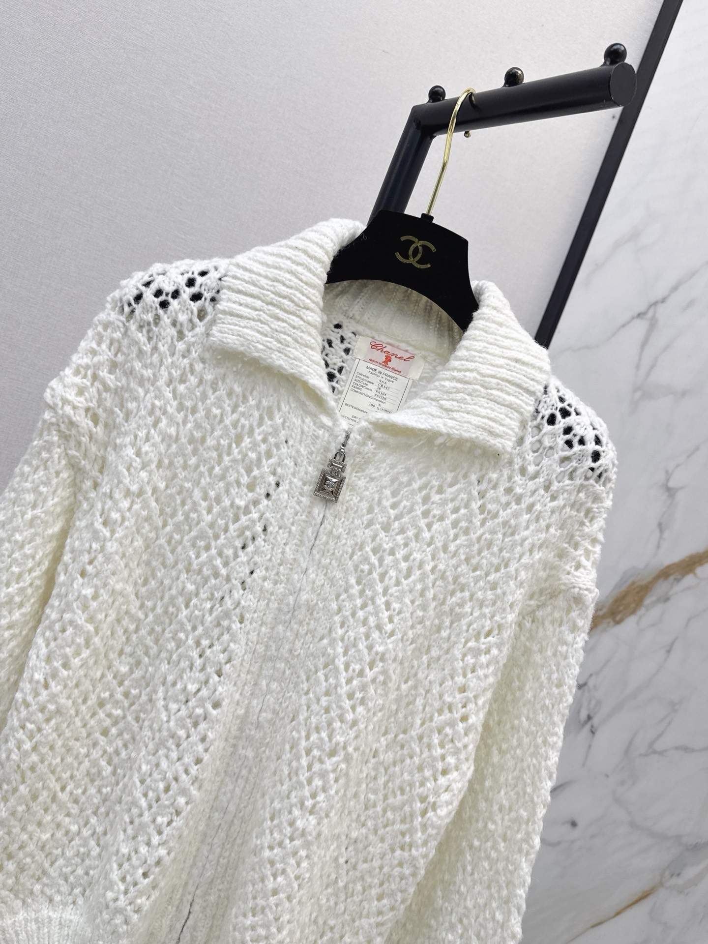 Chan 26fw hollow knit zipper cardigan