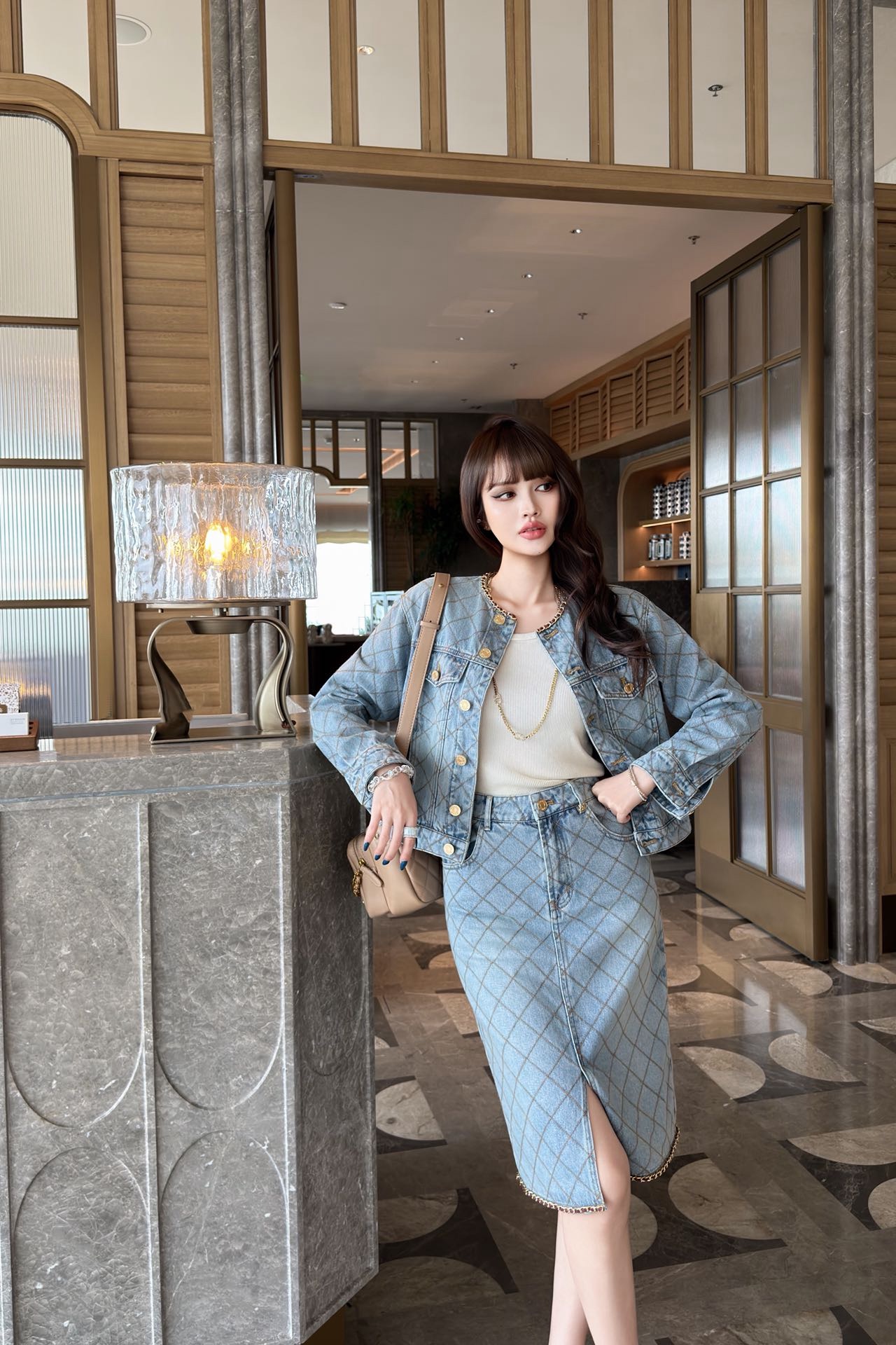 Chan 26fw diamond pattern denim jacket