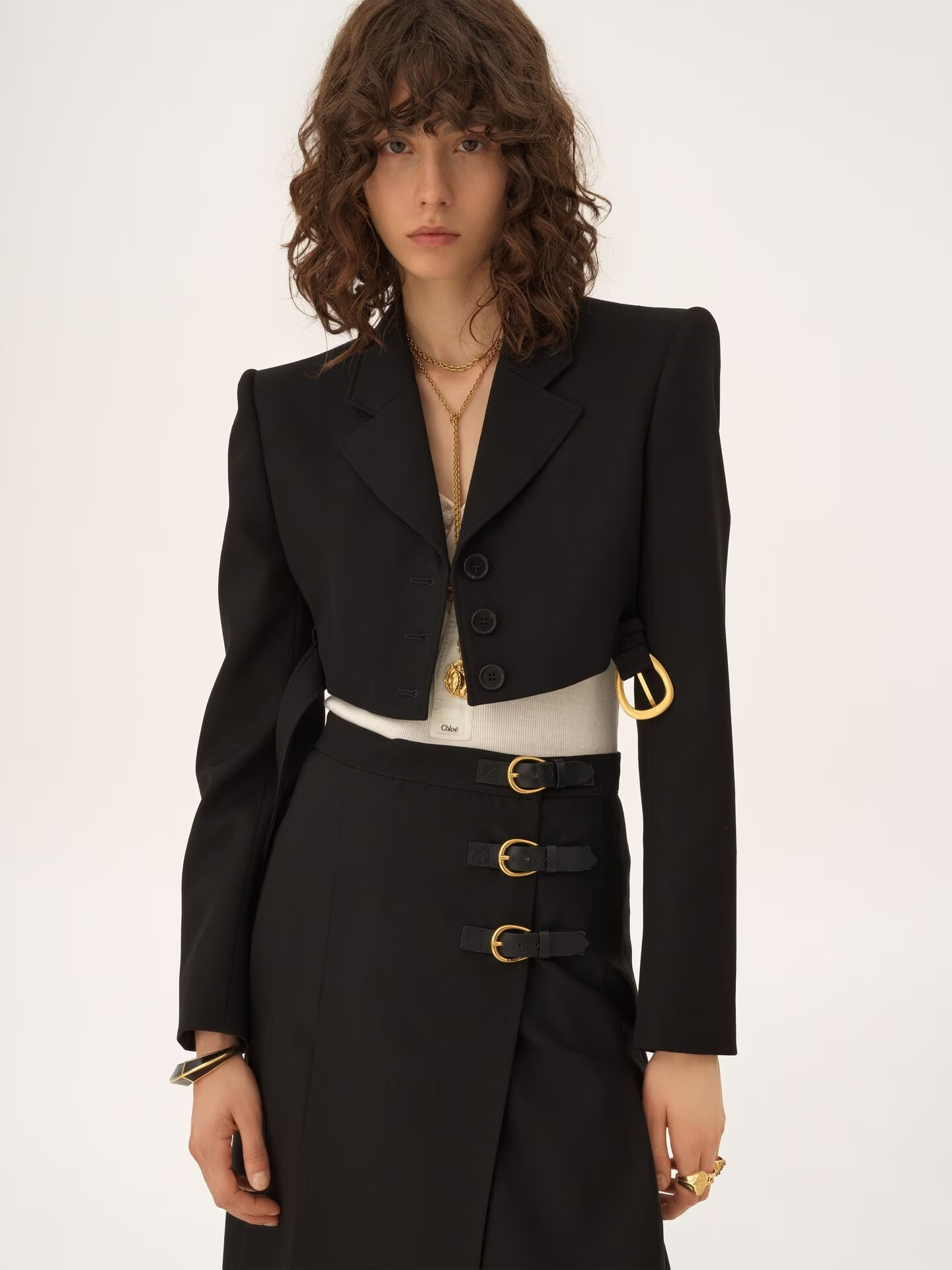 Chol 26fw cropped jacket pleated skirt