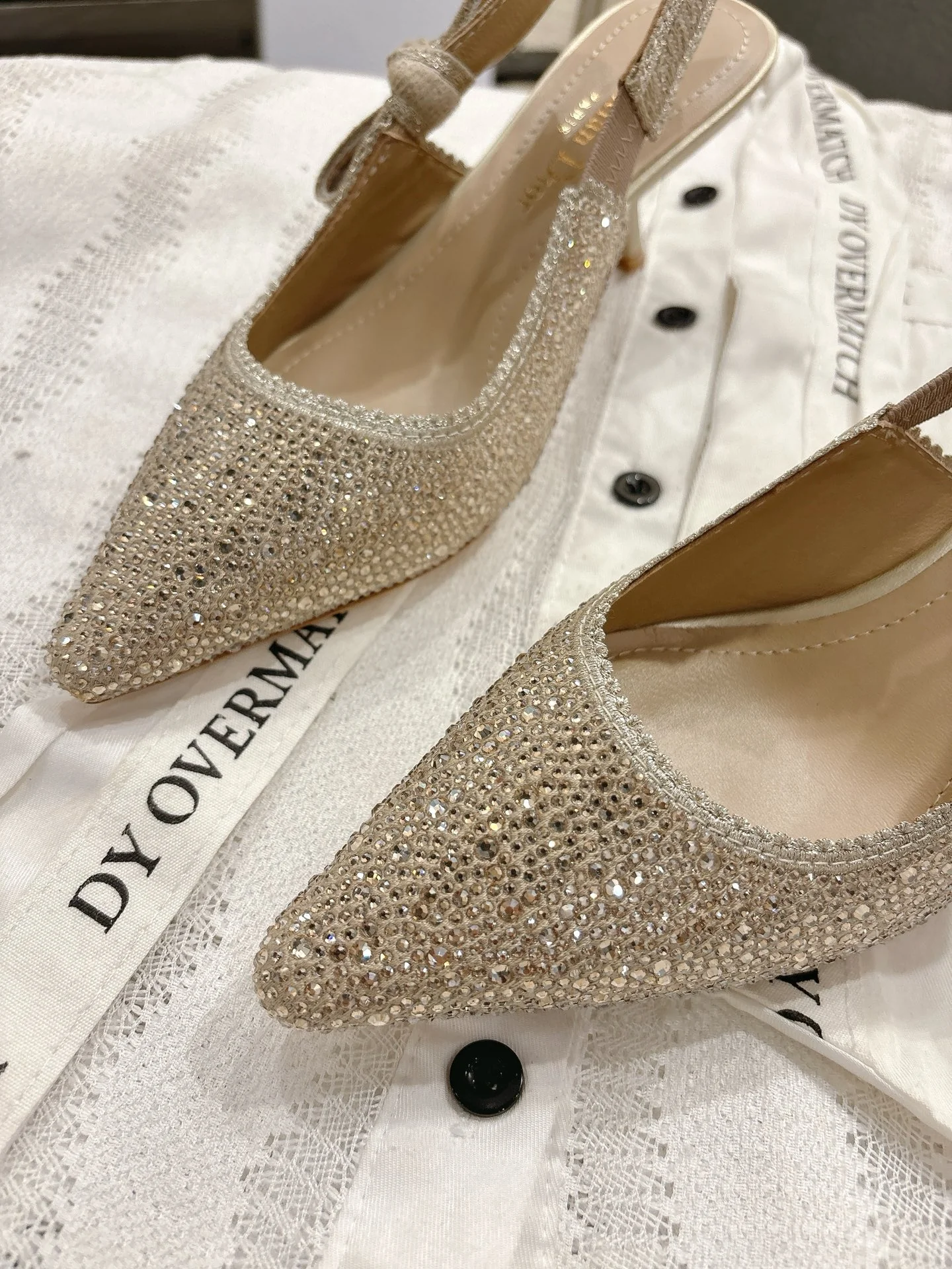 CD 25fw rhinestone kitten slingback heels