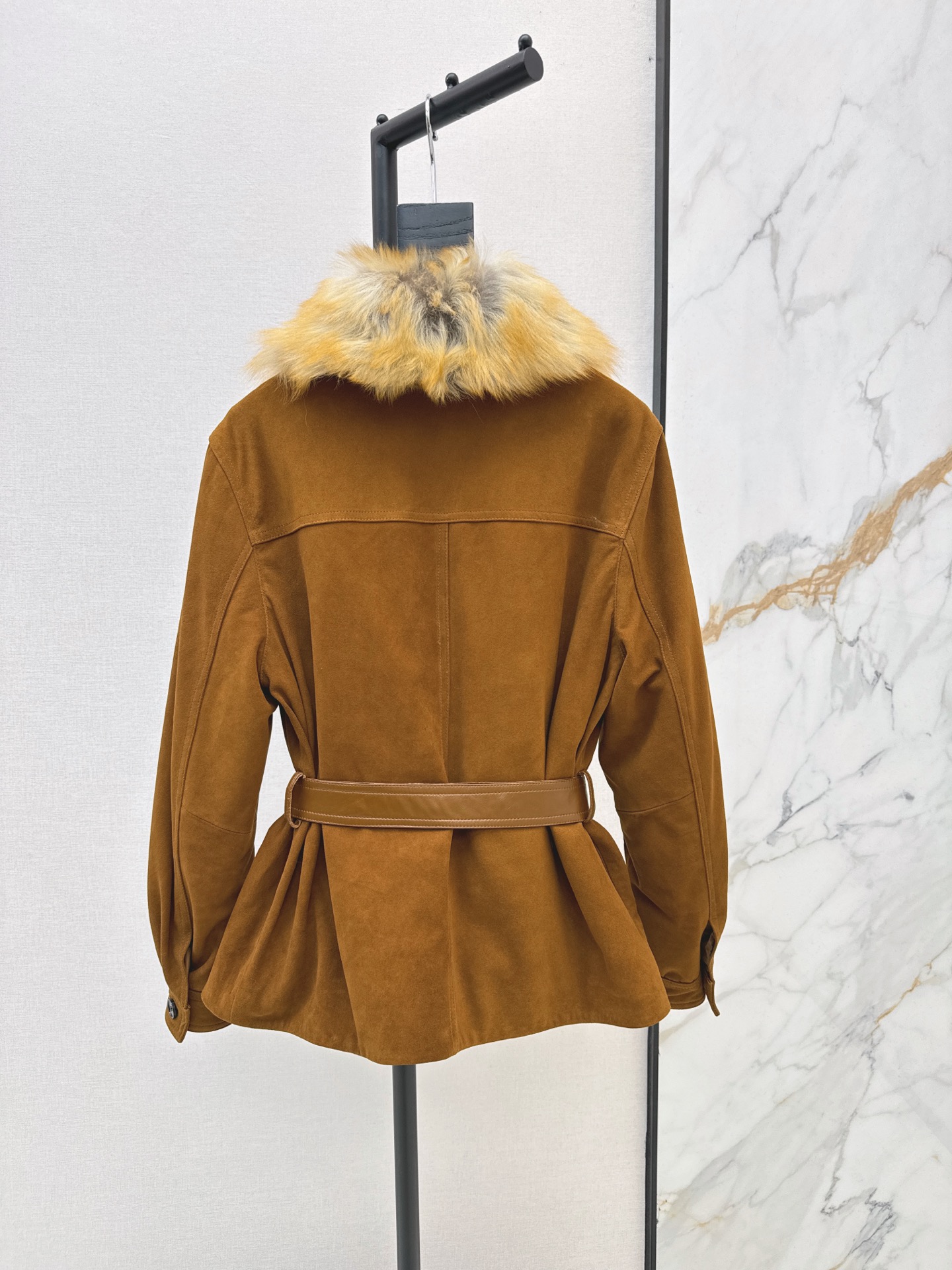 Sain 26fw suede fleece belted leather jacket