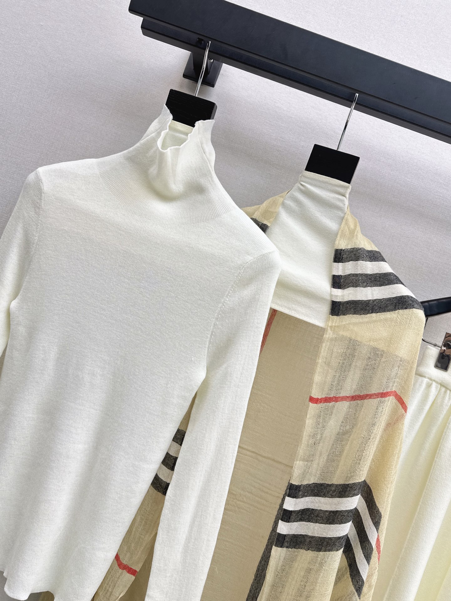 Bur 26fw knit basic tee check shawls pants set