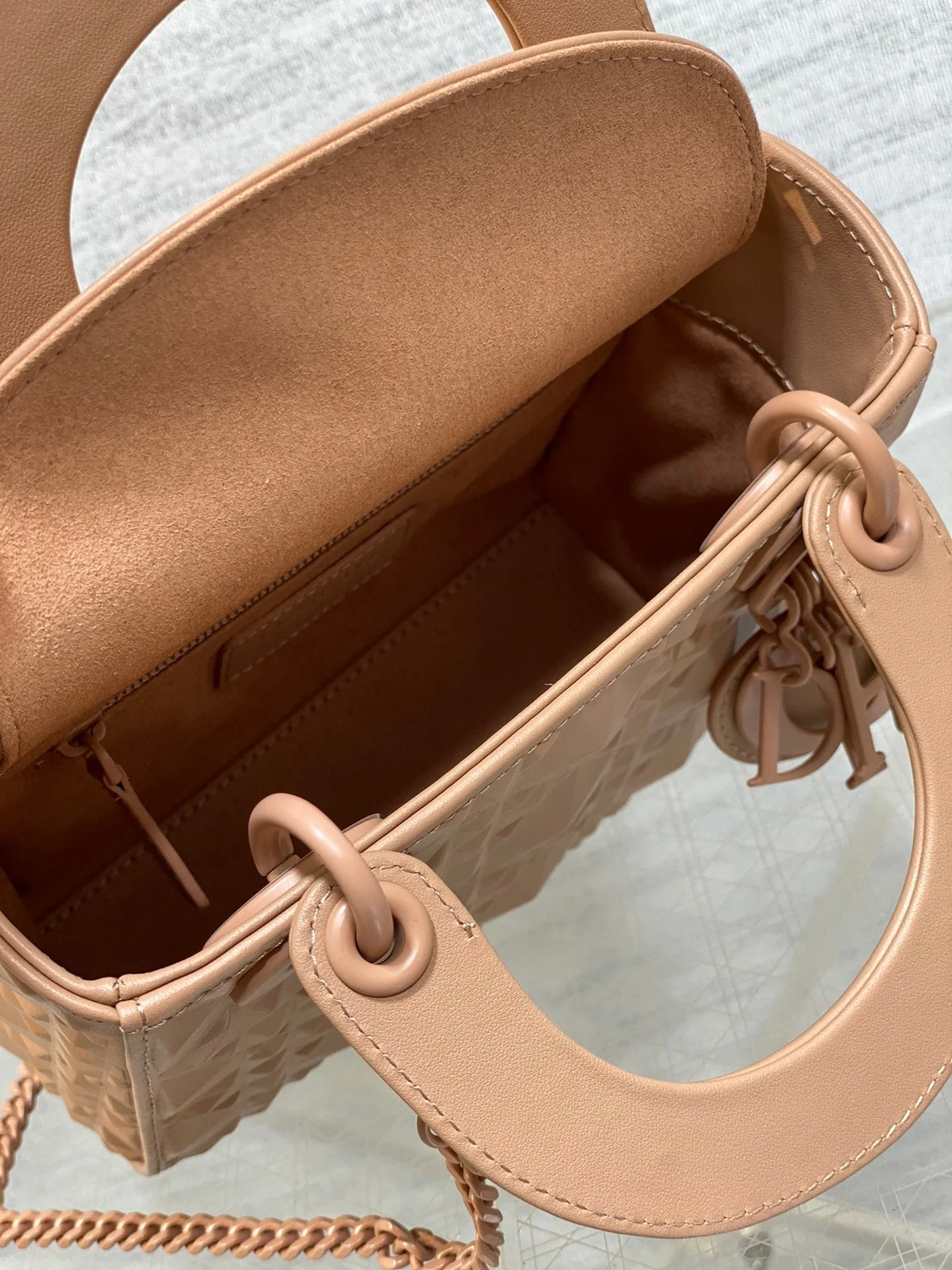 DO Mini Lady Bag  Matte Pink Diamond Pattern Calfskin