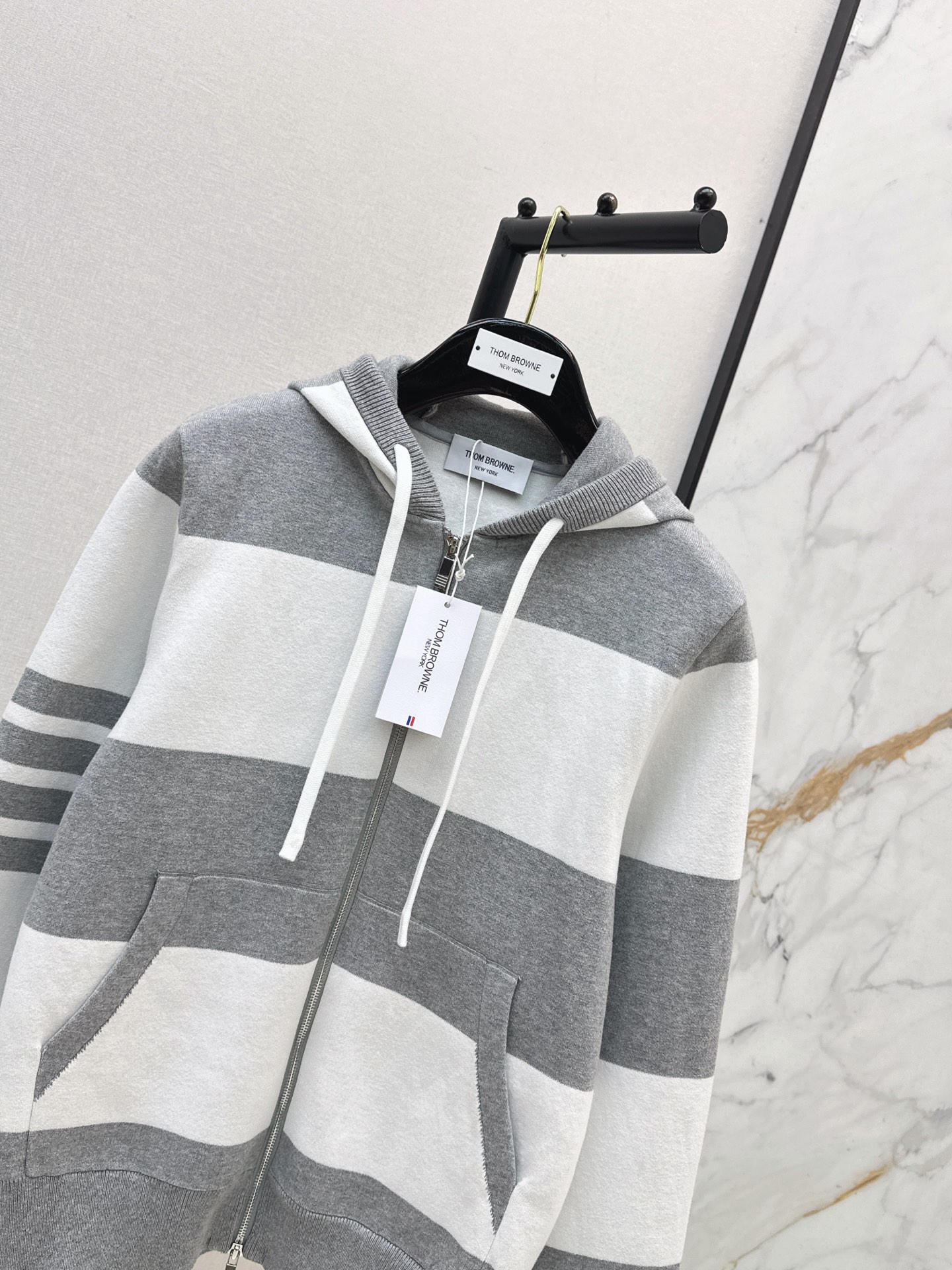 Thom 26fw stripe hooded knitwear
