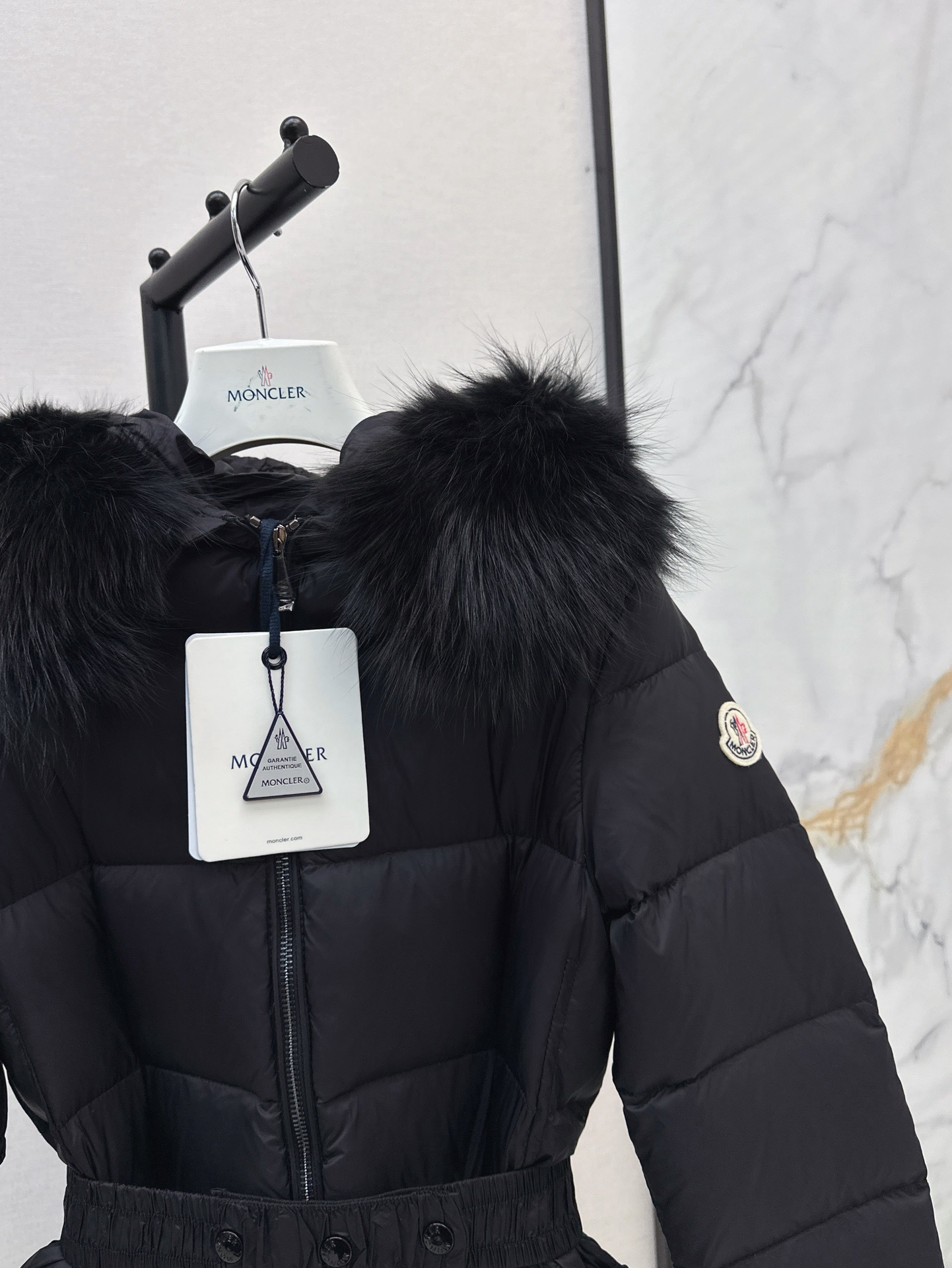 Monc 26fw belted hooded long down jacket