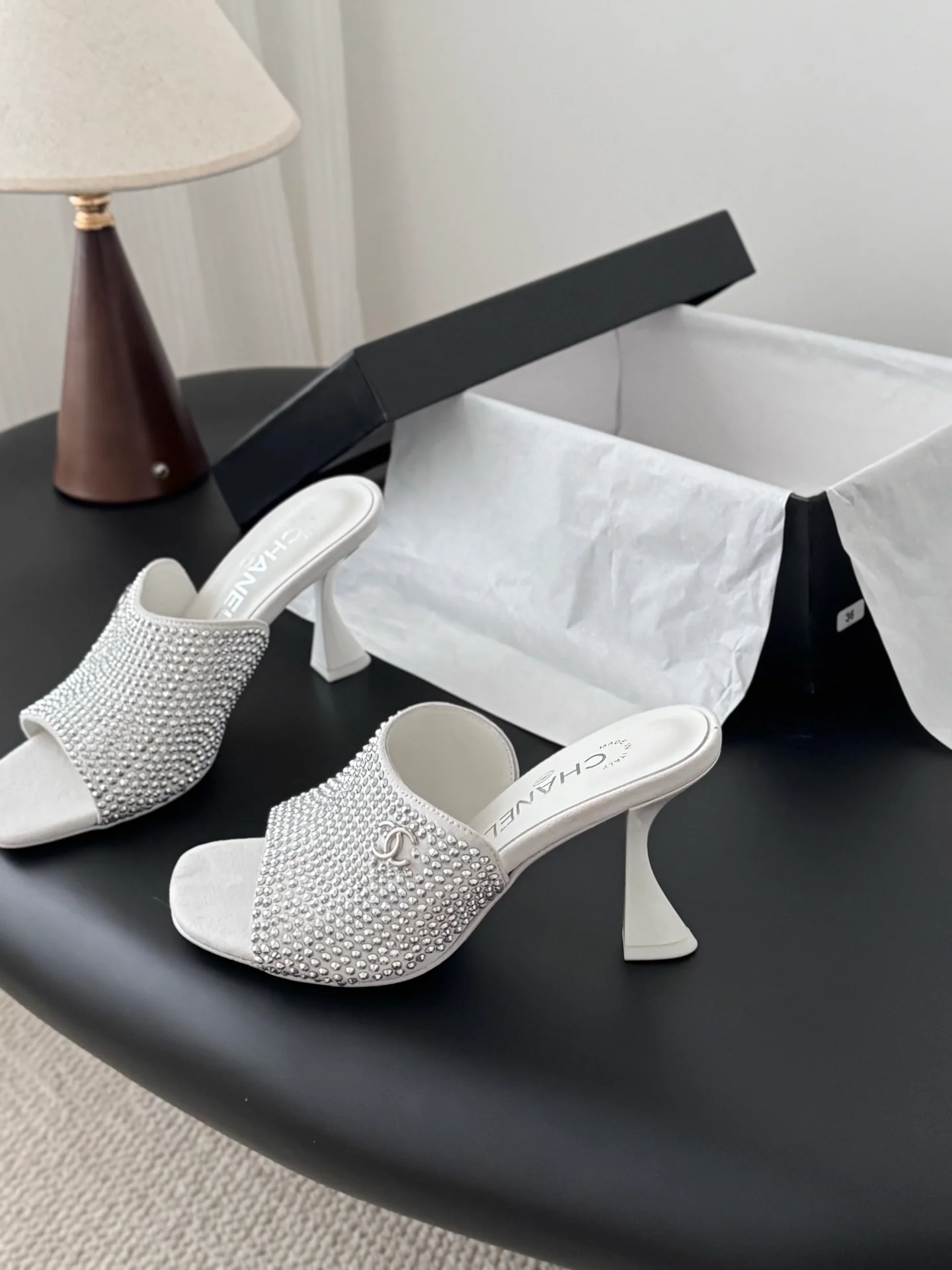 Chan 25fw high heeled slides sandals