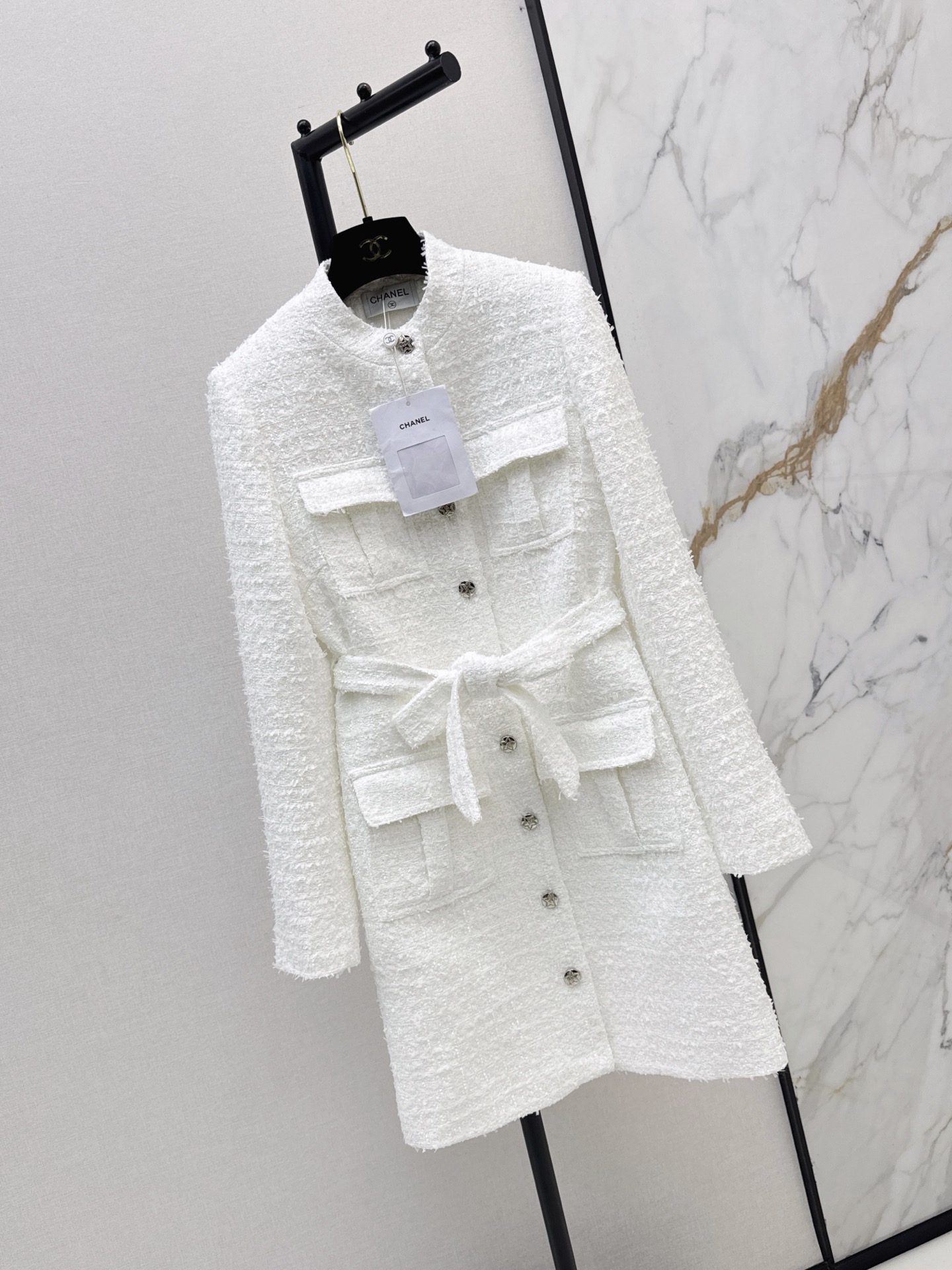 Chan 26fw woven tweed belted jacket