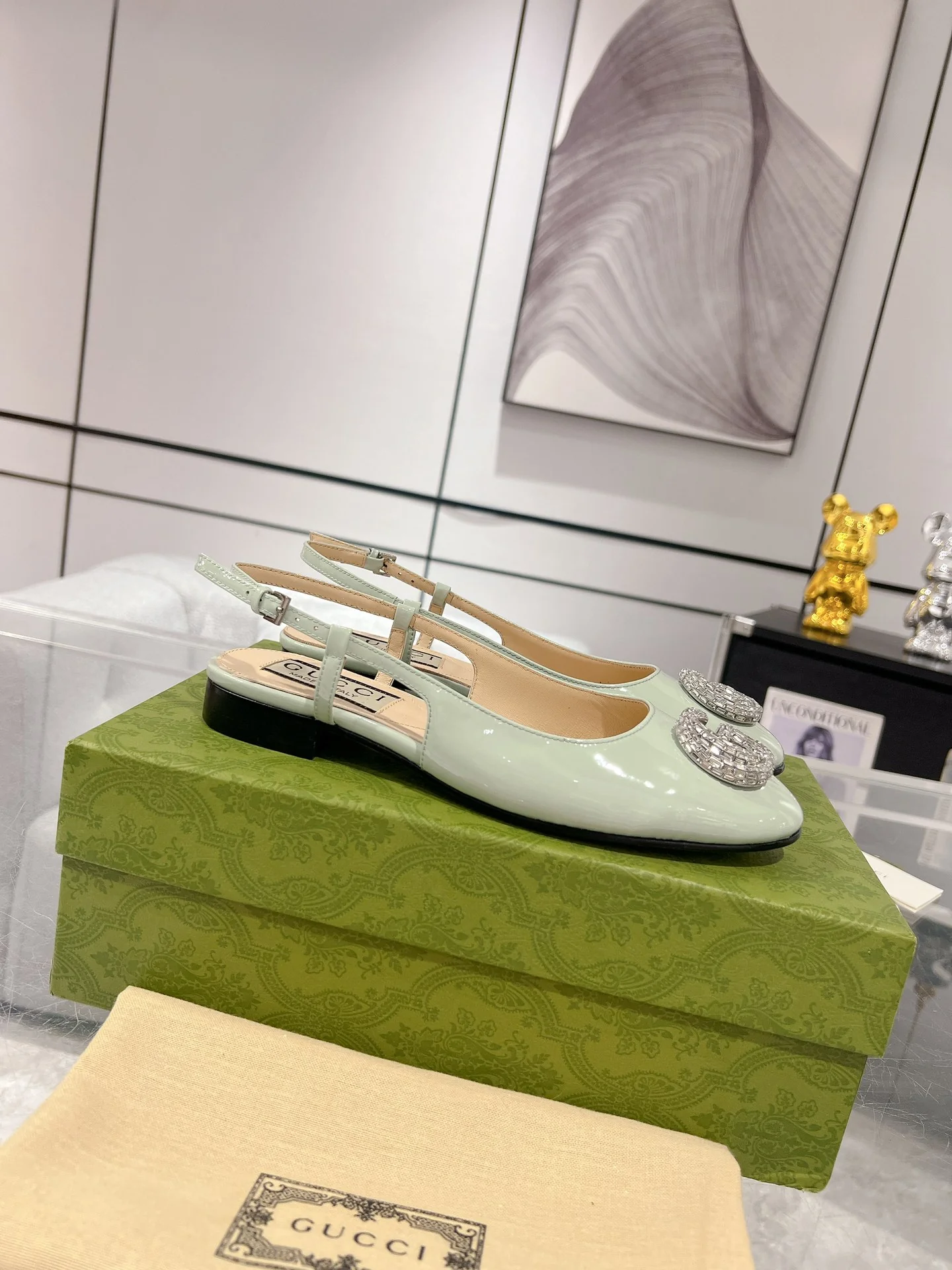 Gucc 25fw slingback flats with crystal diamond blingbling