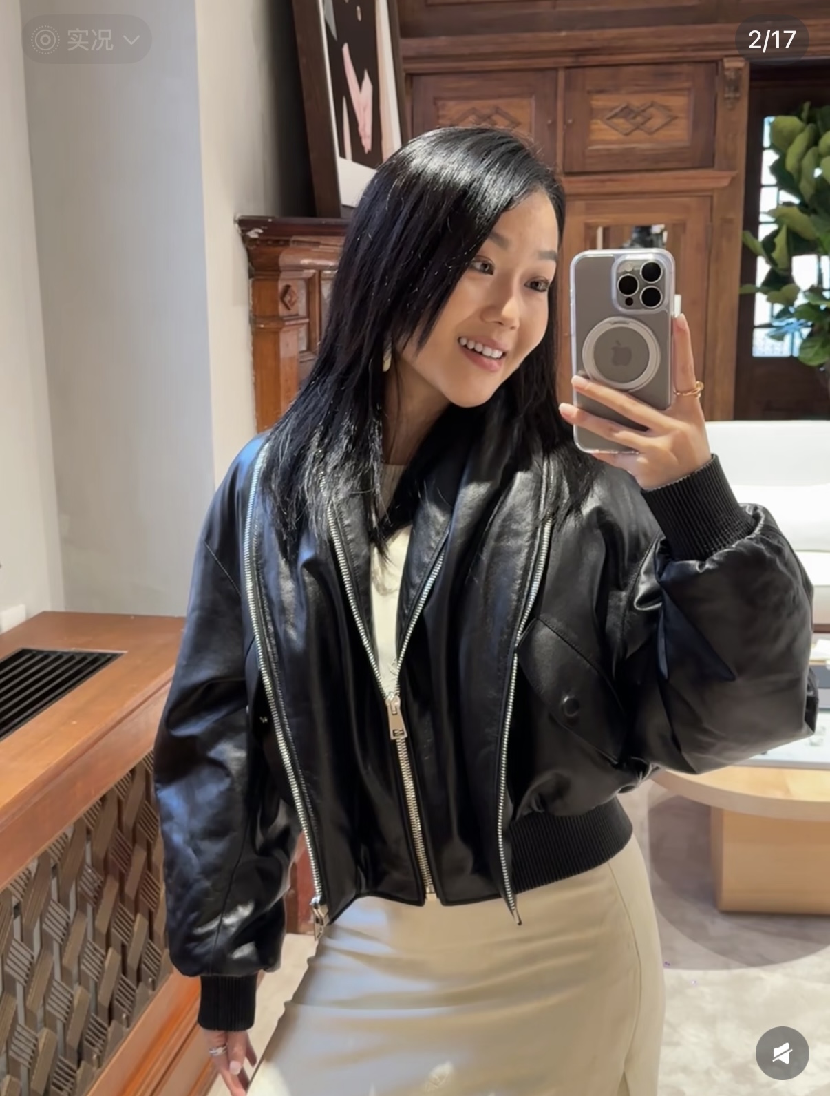Giv 26fw leather zipper jacket