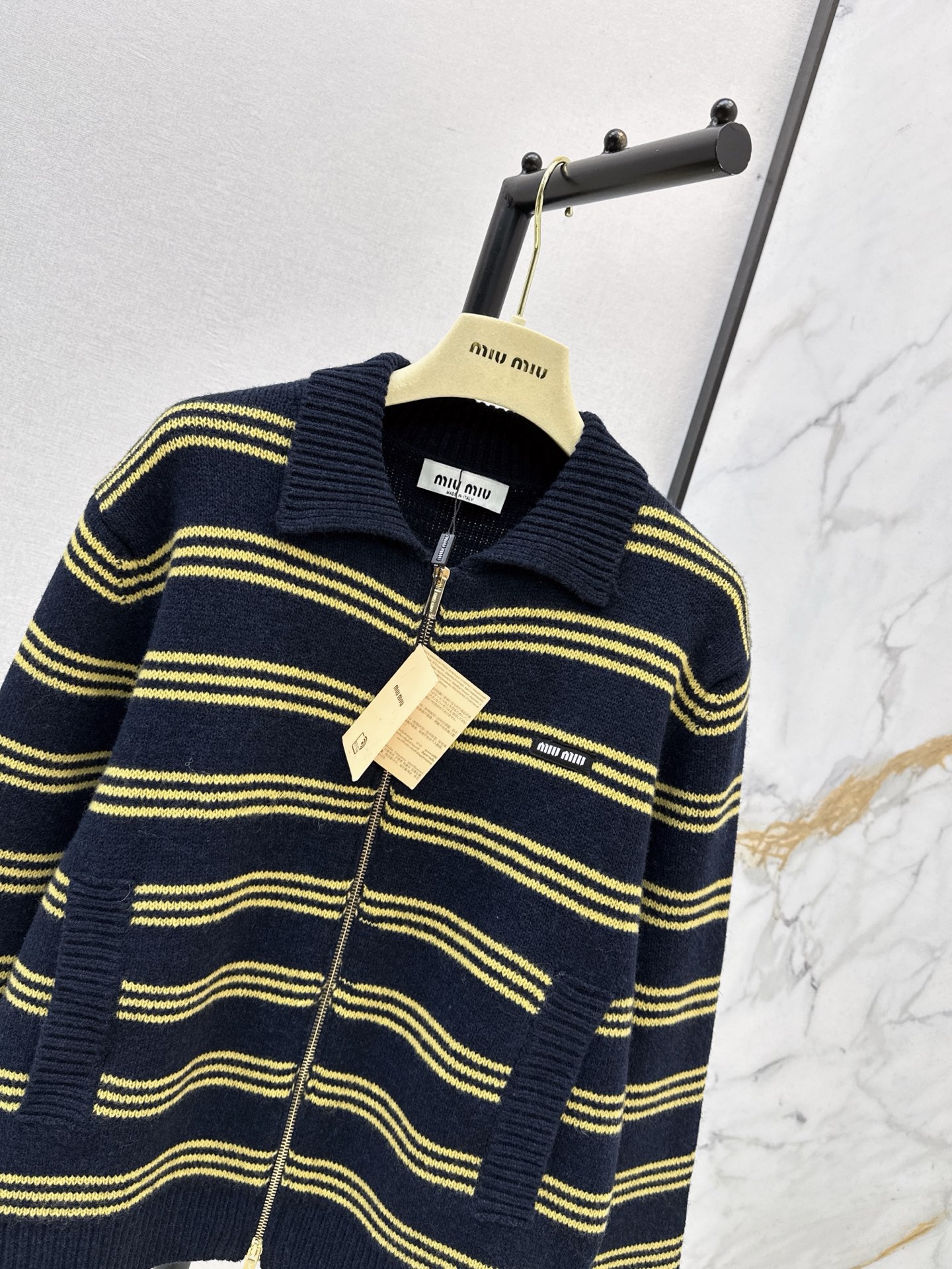 Miu 26fw stripe zipper cardigan