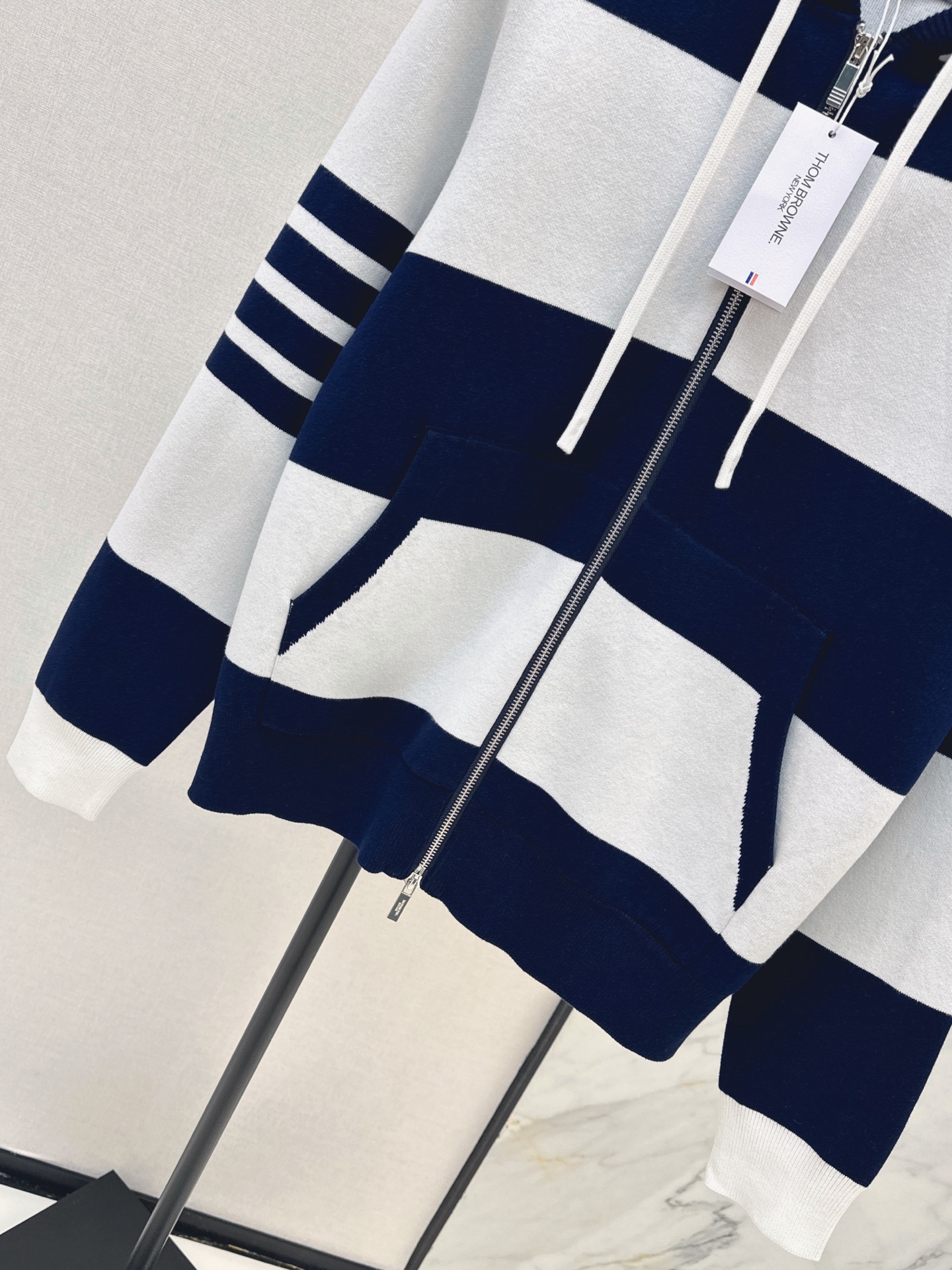 Thom 26fw stripe hooded knitwear