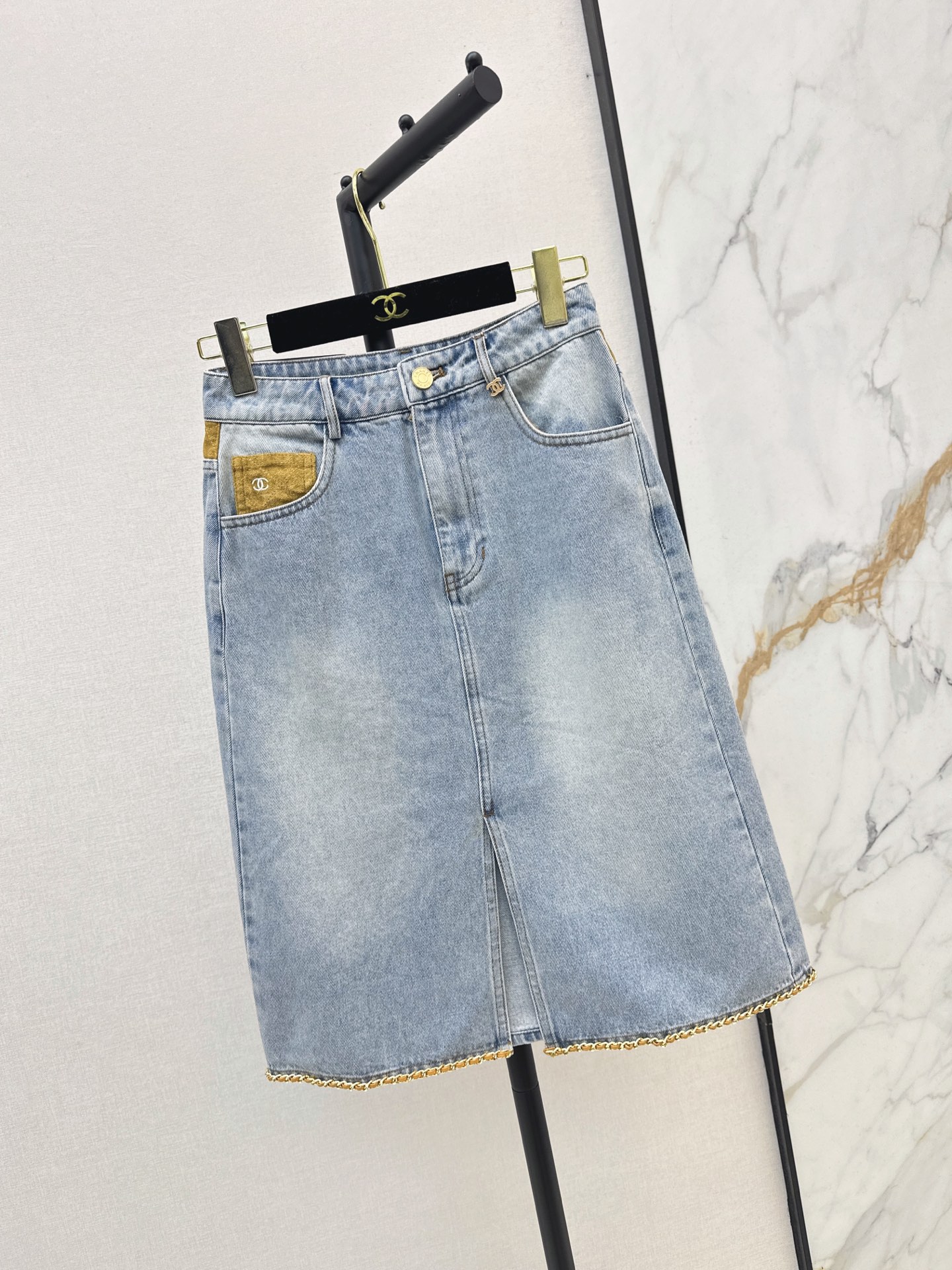 Chan 26fw suede contract denim skirt