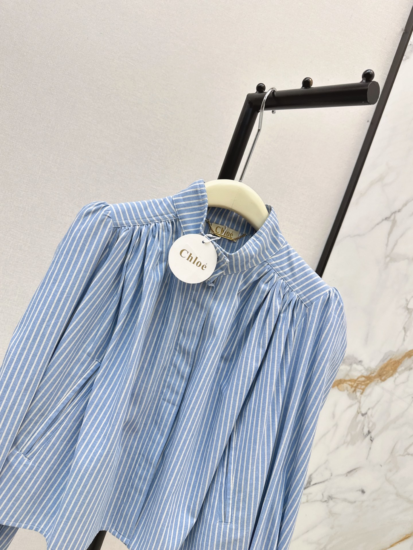 Chol 26fw stand collar stripe shirt