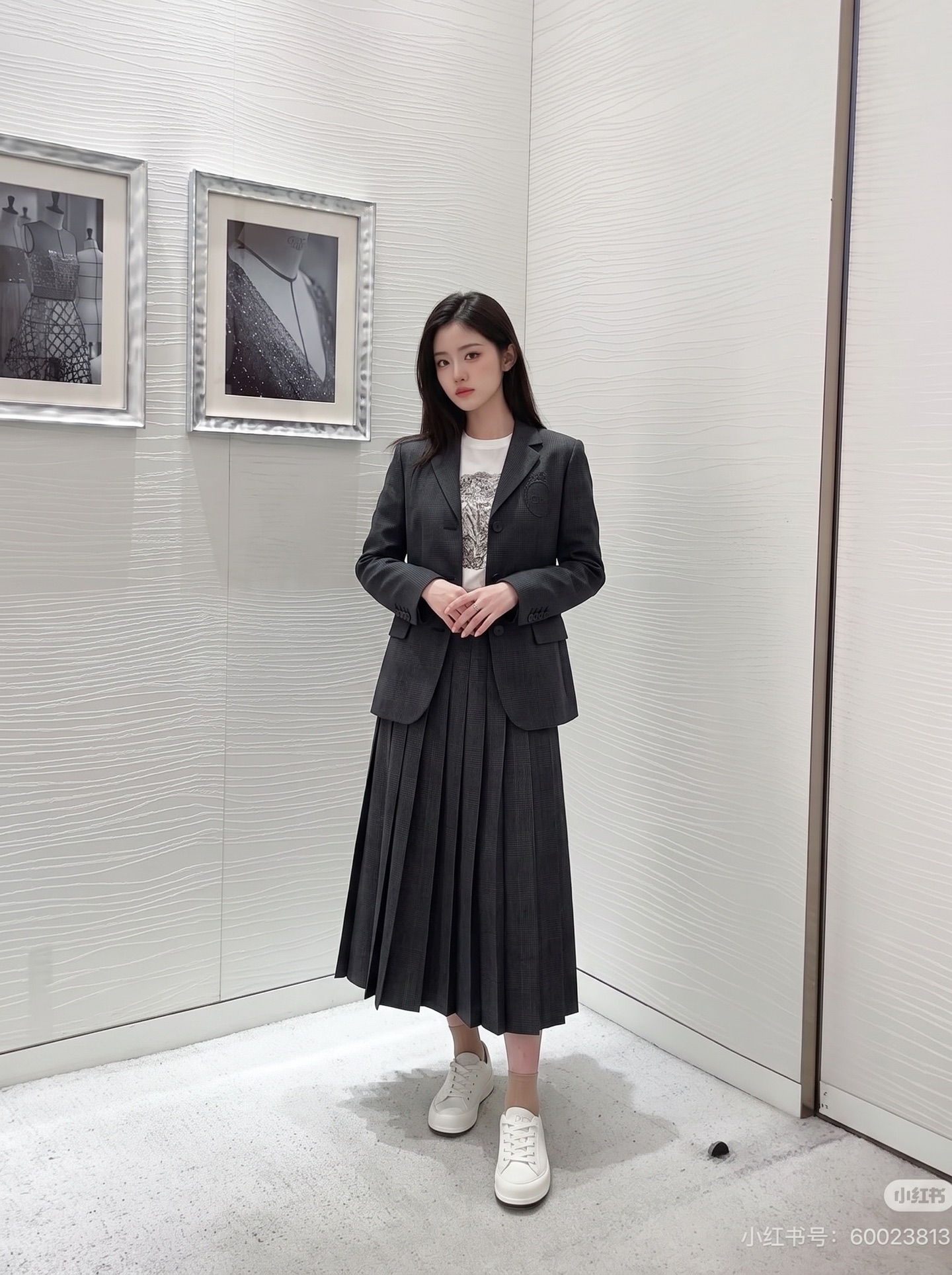 CD 26fw check pleated skirt
