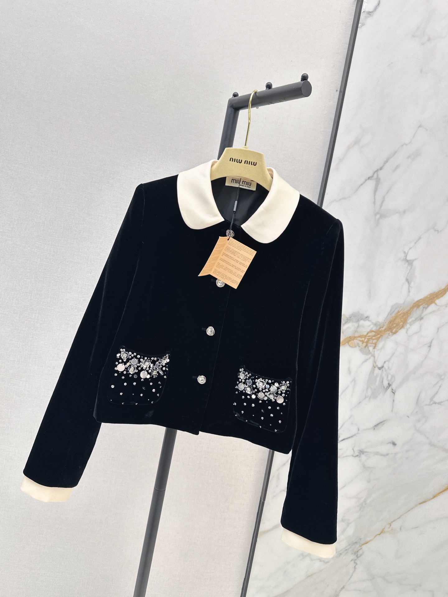 Miu 26fw rhinestone velvet jacket
