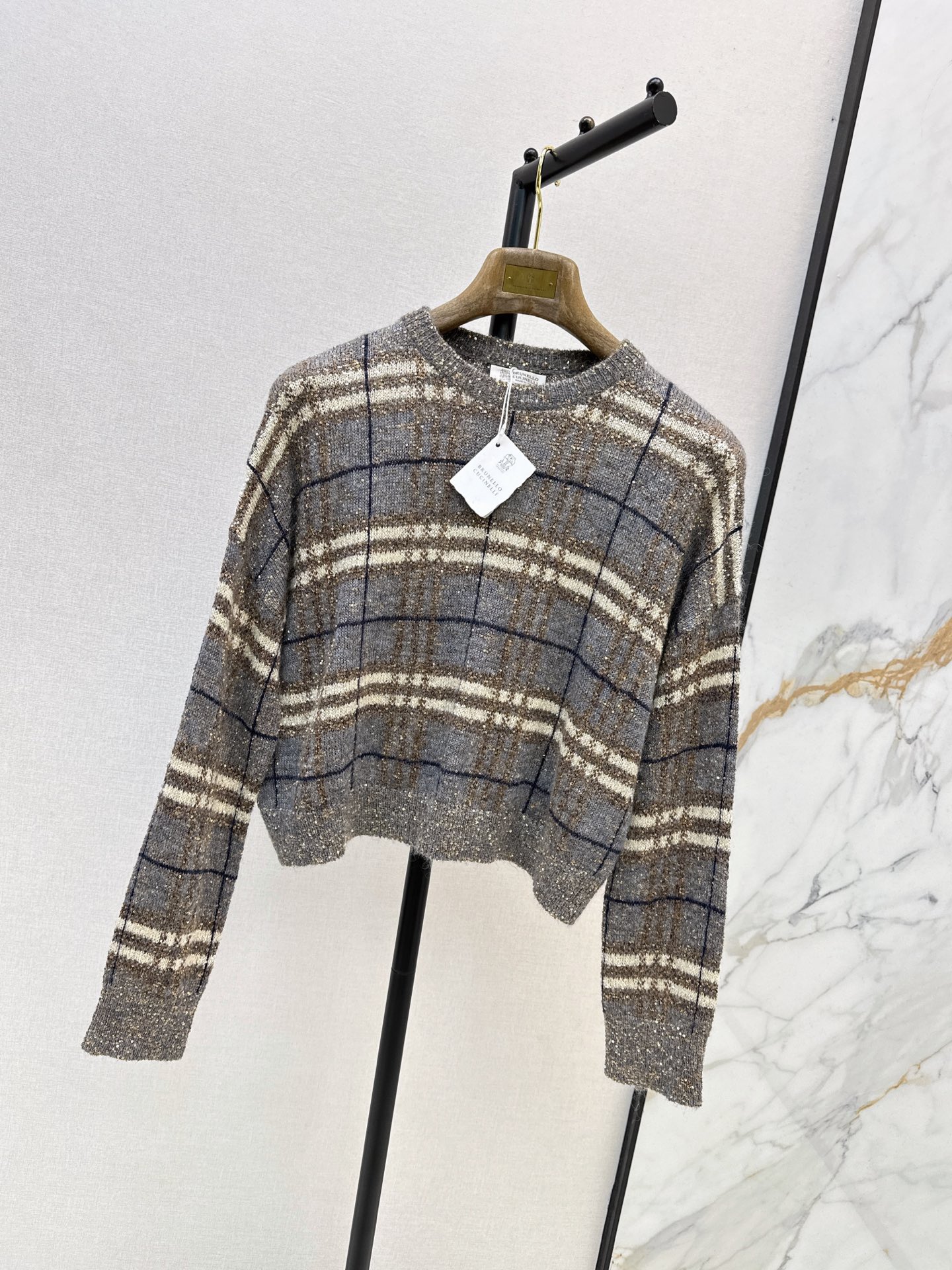 Brun 26fw plaid knit sweater
