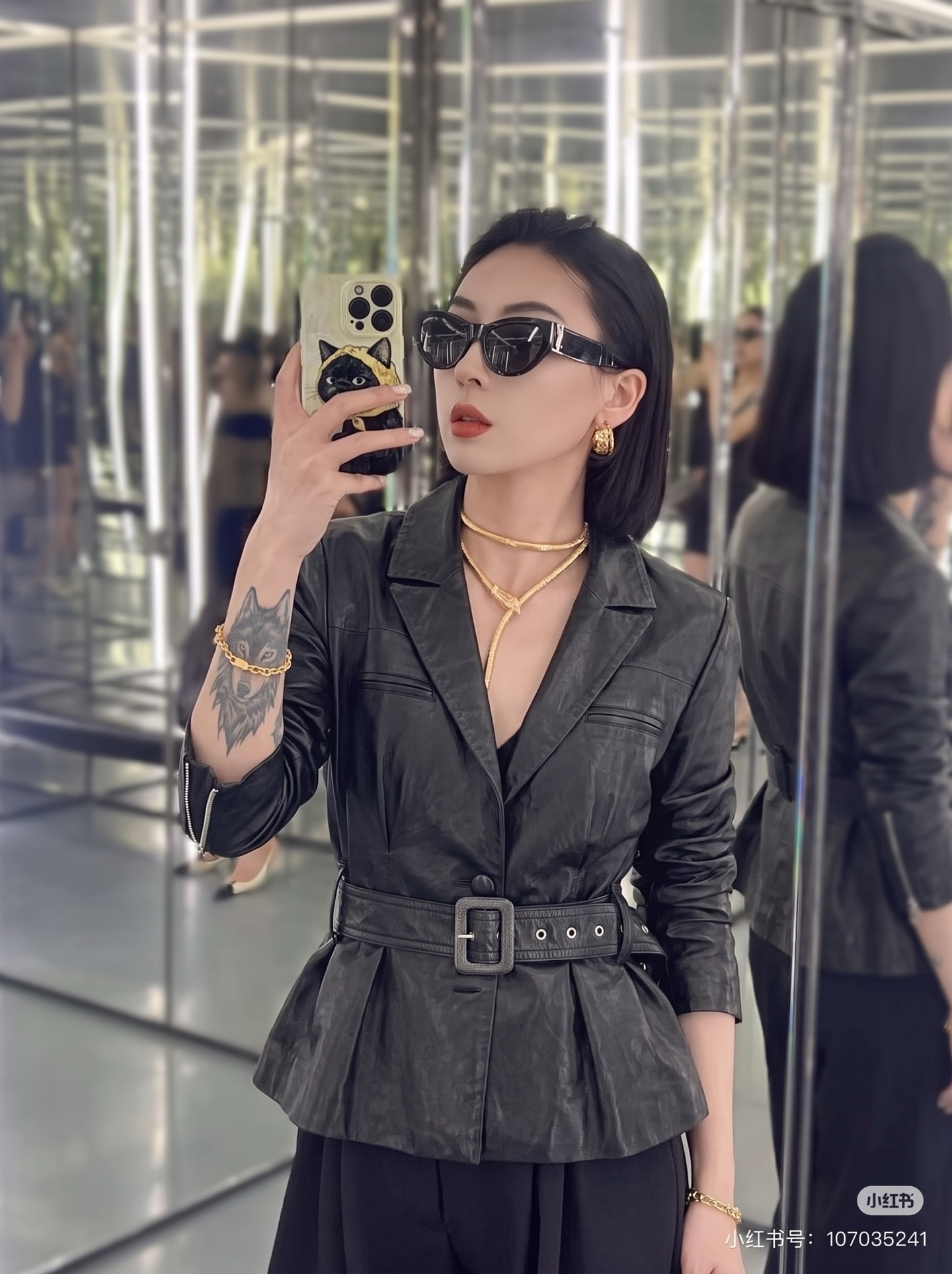 Sain 26fw belted leather jacket