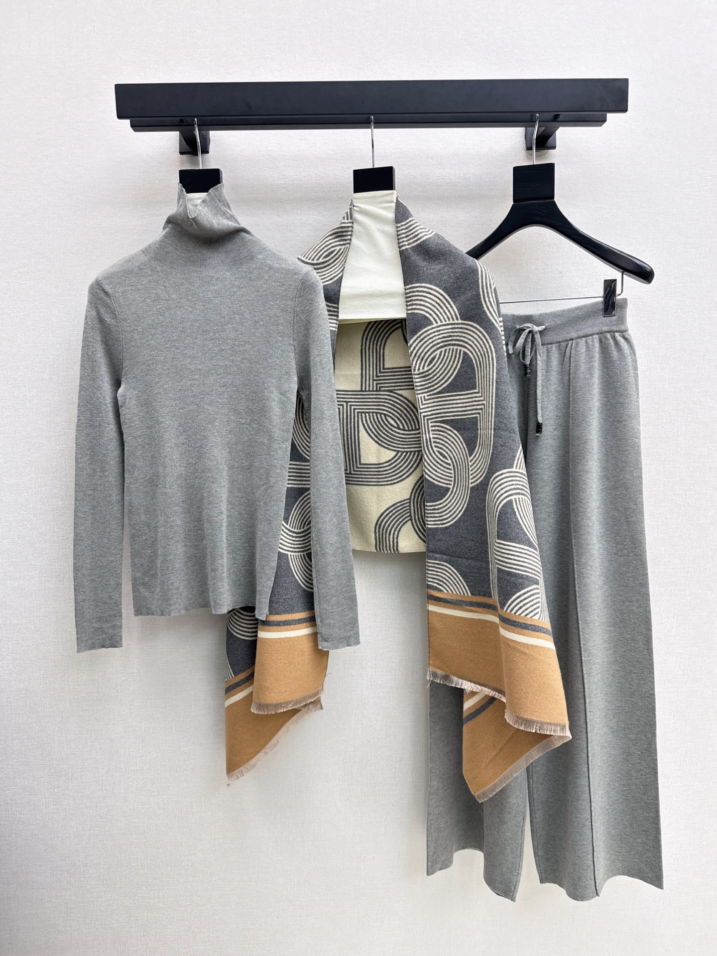 Her 26fw 3pcs knit basic tee shawls pants sets