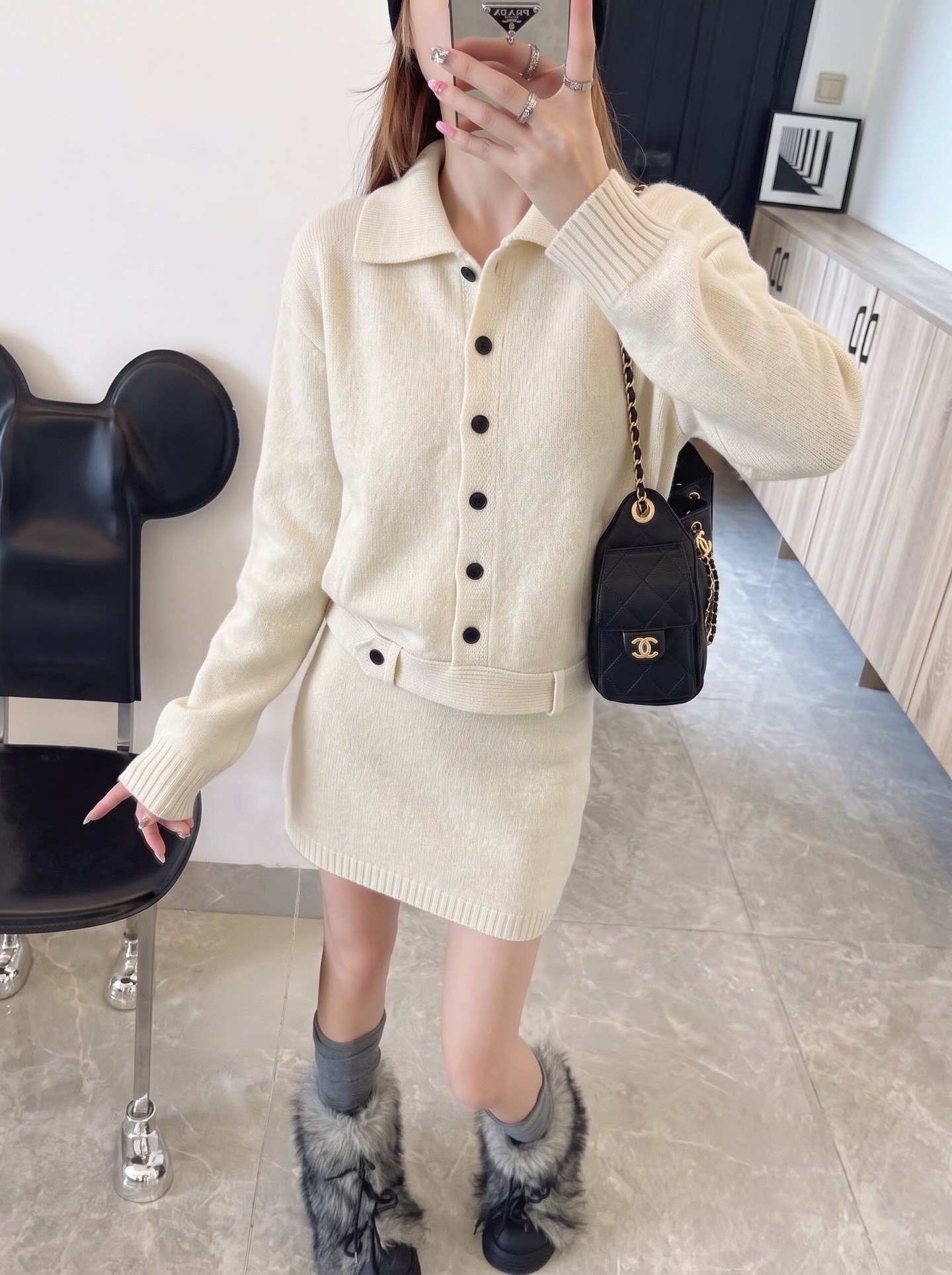 Max 26fw knit cardigan skirt sets