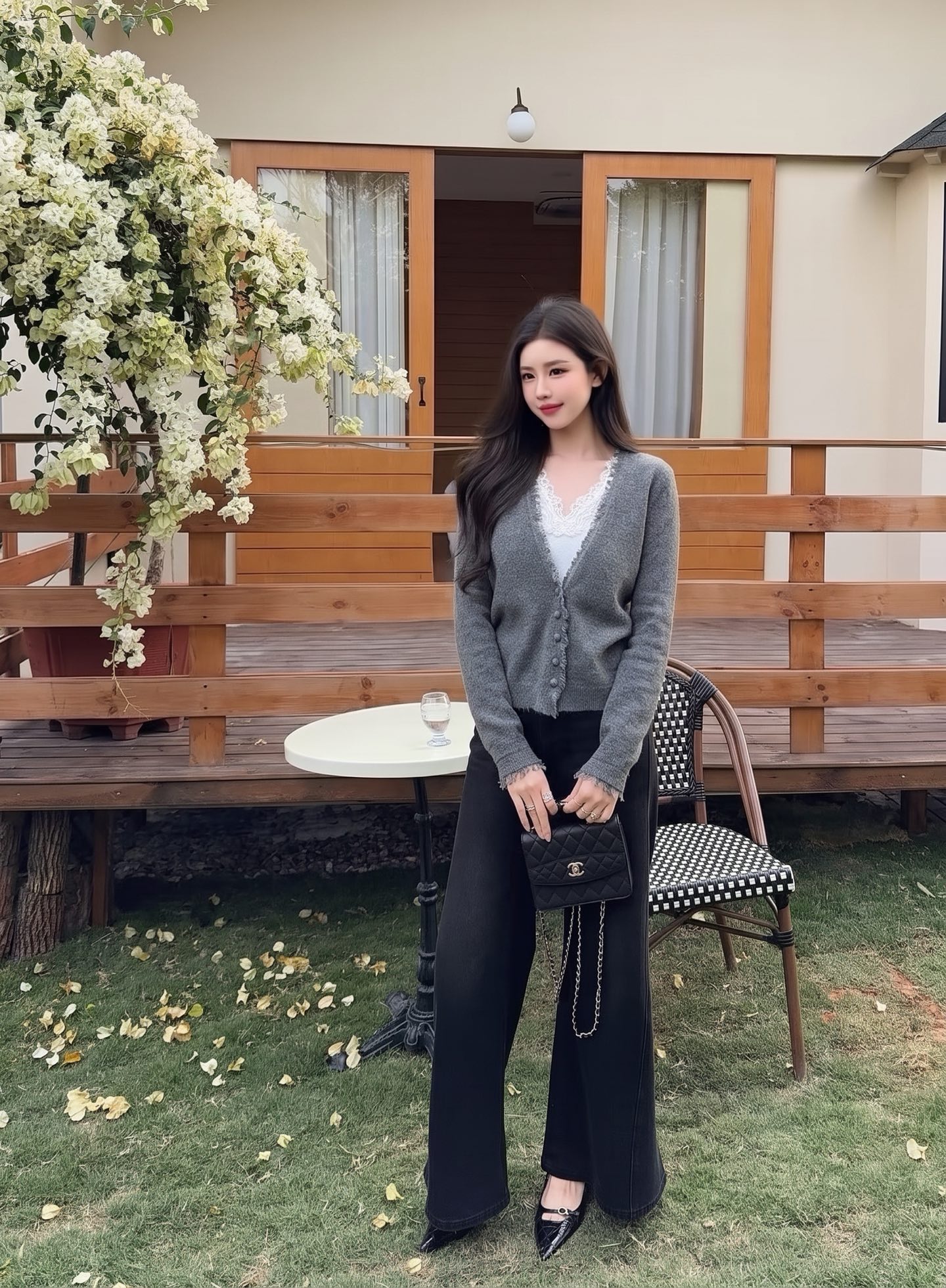 ES 26fw lace contract wool cardigan
