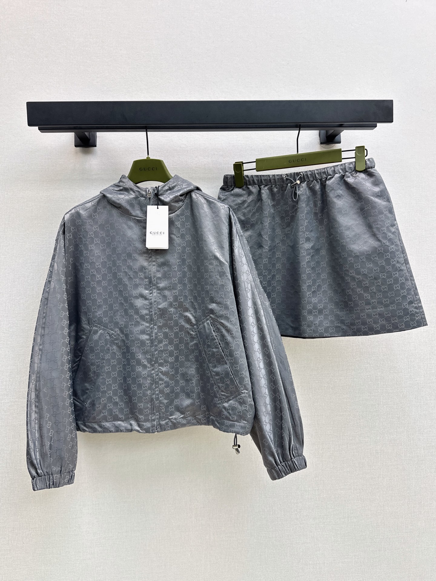 Guc 26fw jacquard hooded jacket skirt sets
