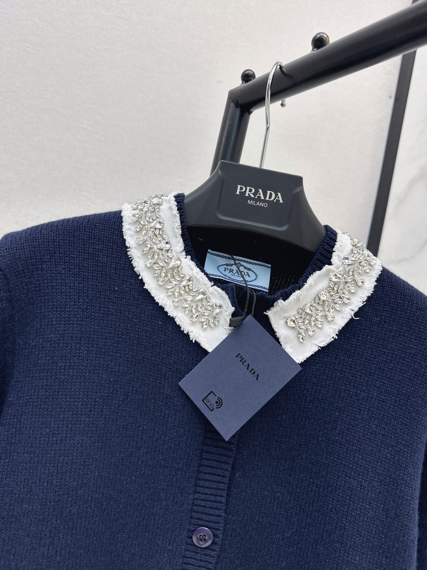 Pra 26fw rhinestone knit cardigan