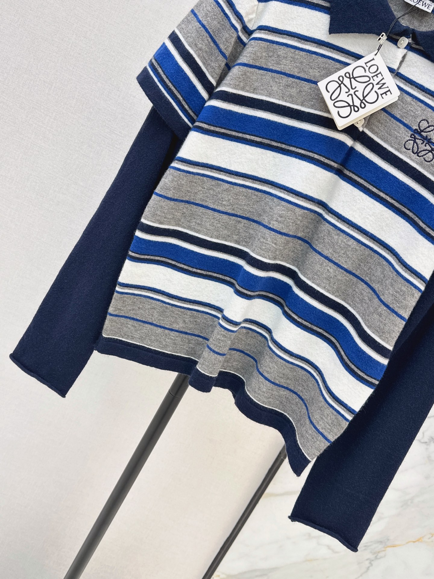 Loe 26fw 2in1 stripe polo knitwear