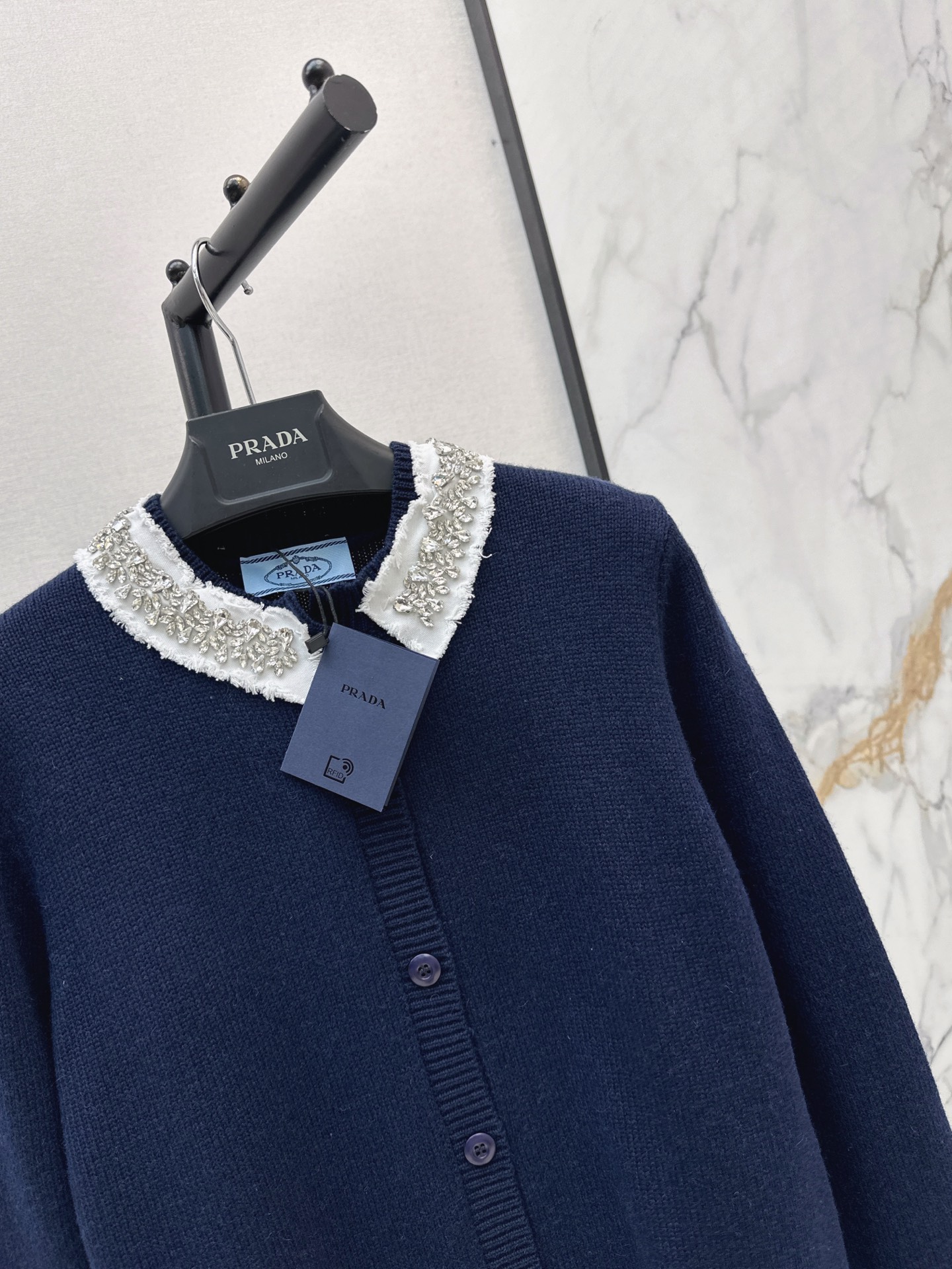Pra 26fw rhinestone knit cardigan