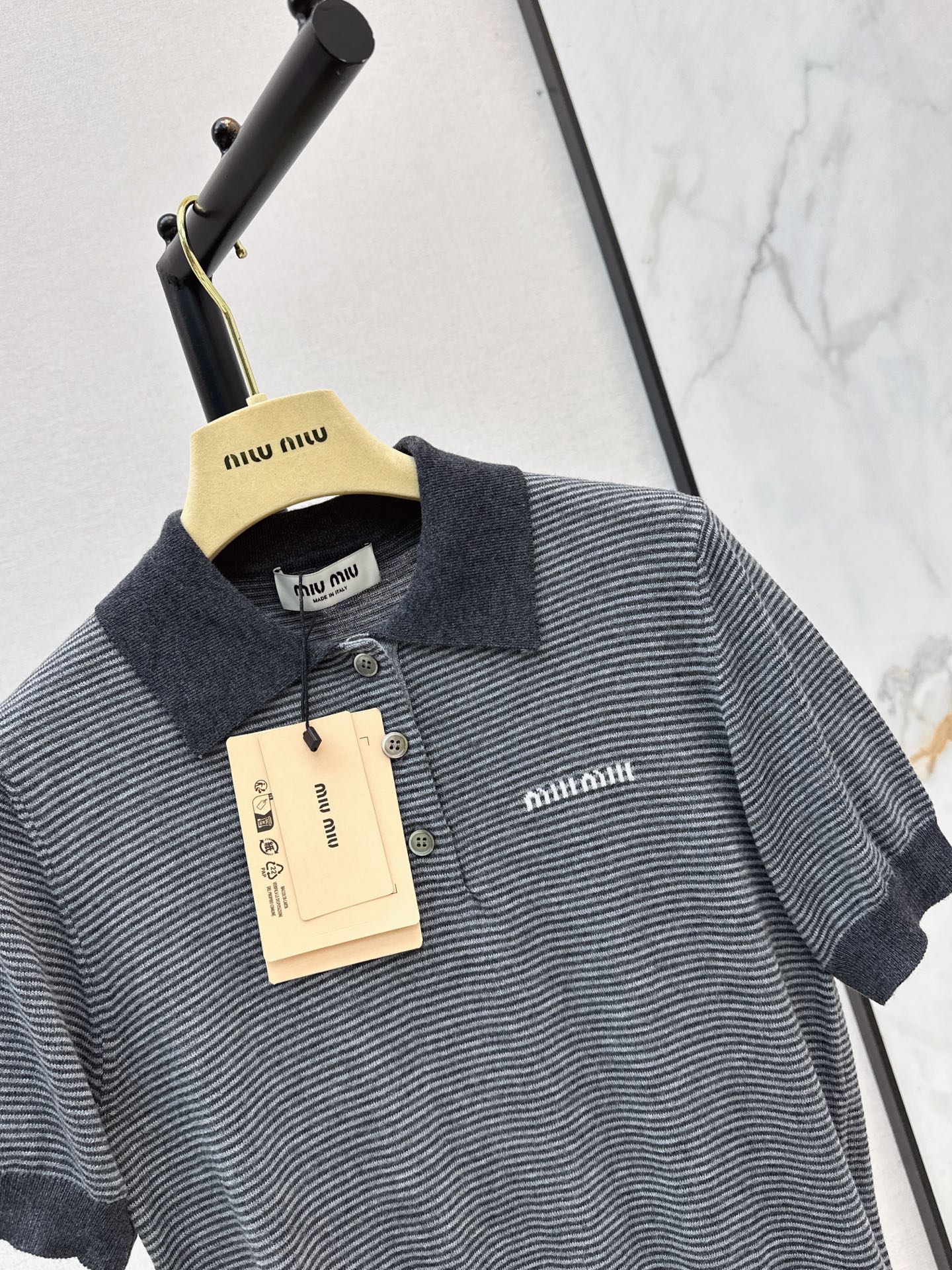 Miu 26fw stripe polo knit top
