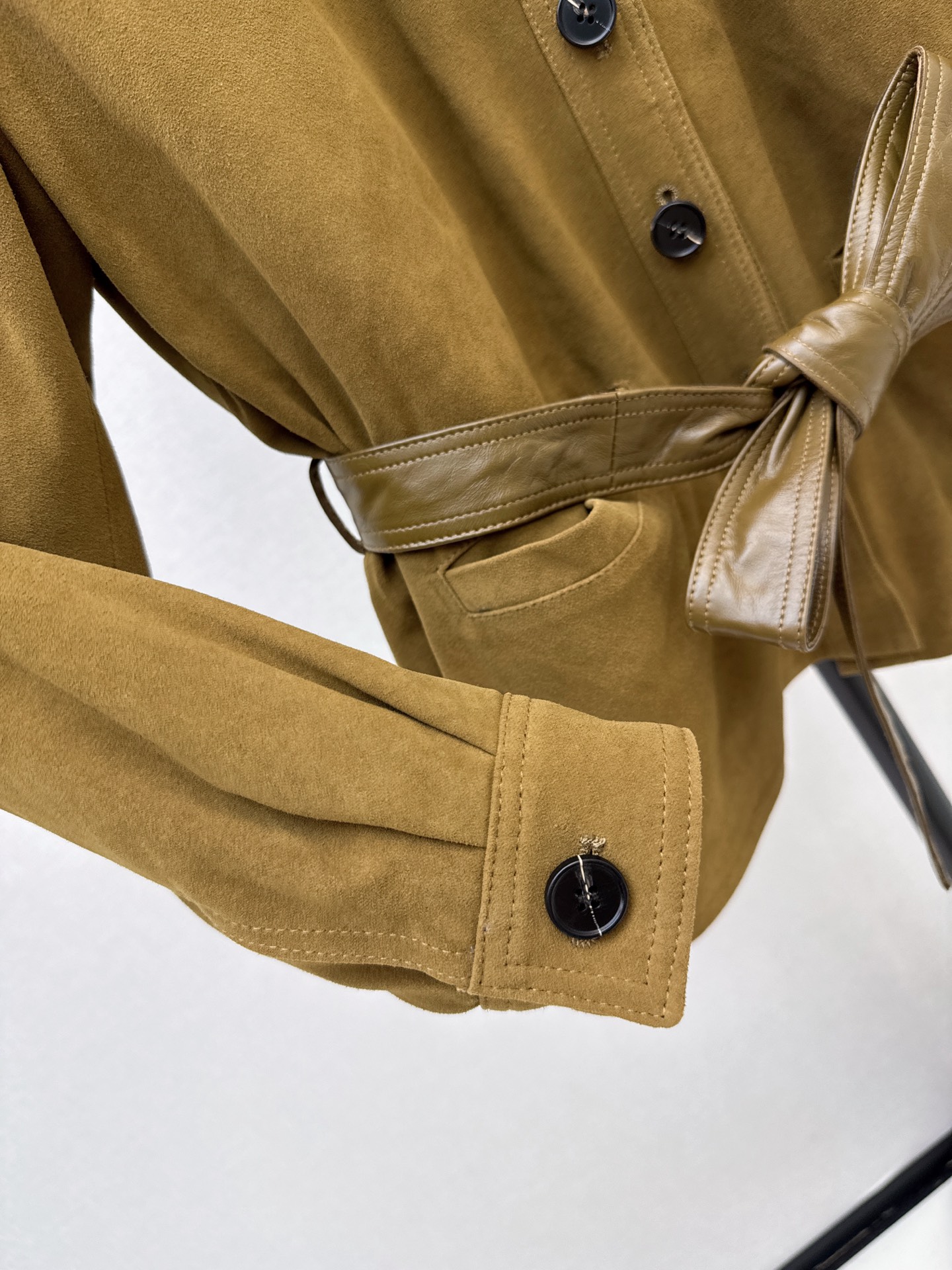 Sain 26fw suede fleece belted leather jacket
