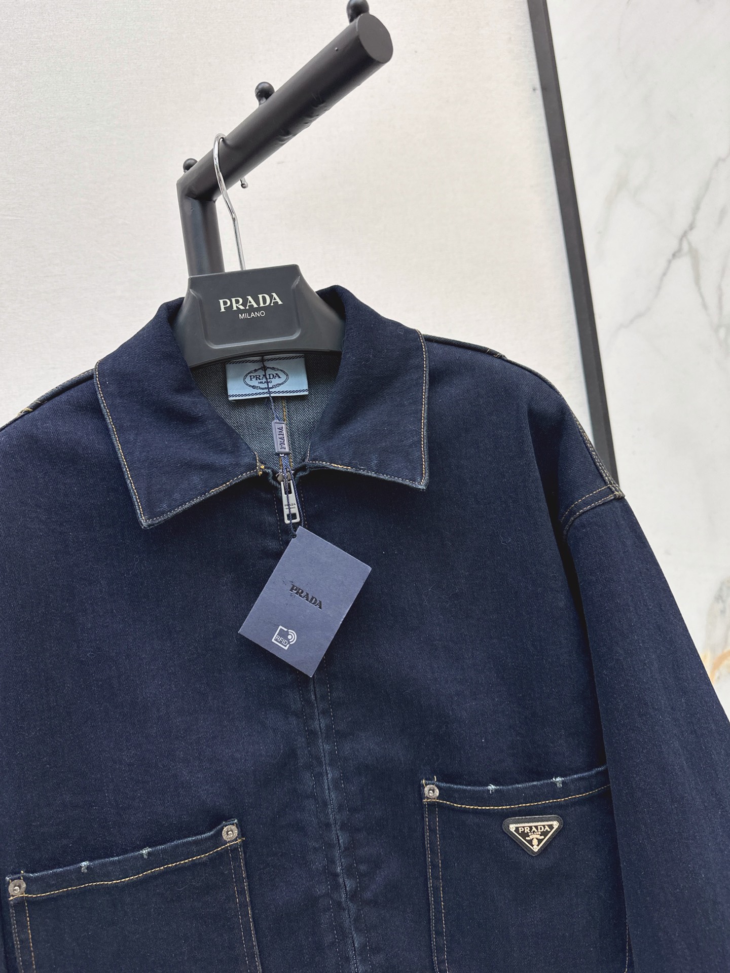 Pra 26fw zip-up denim jacket