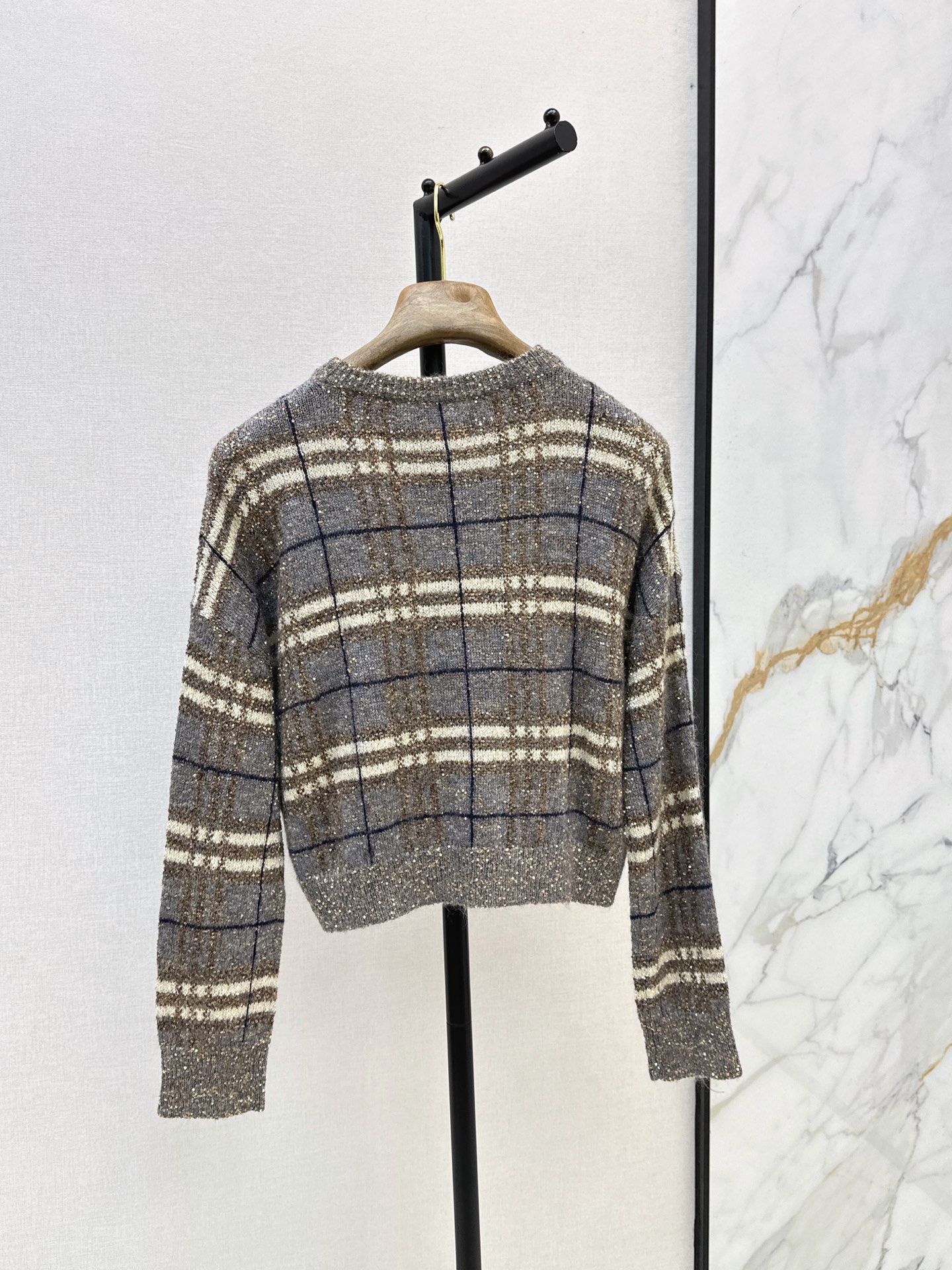 Brun 26fw plaid knit sweater