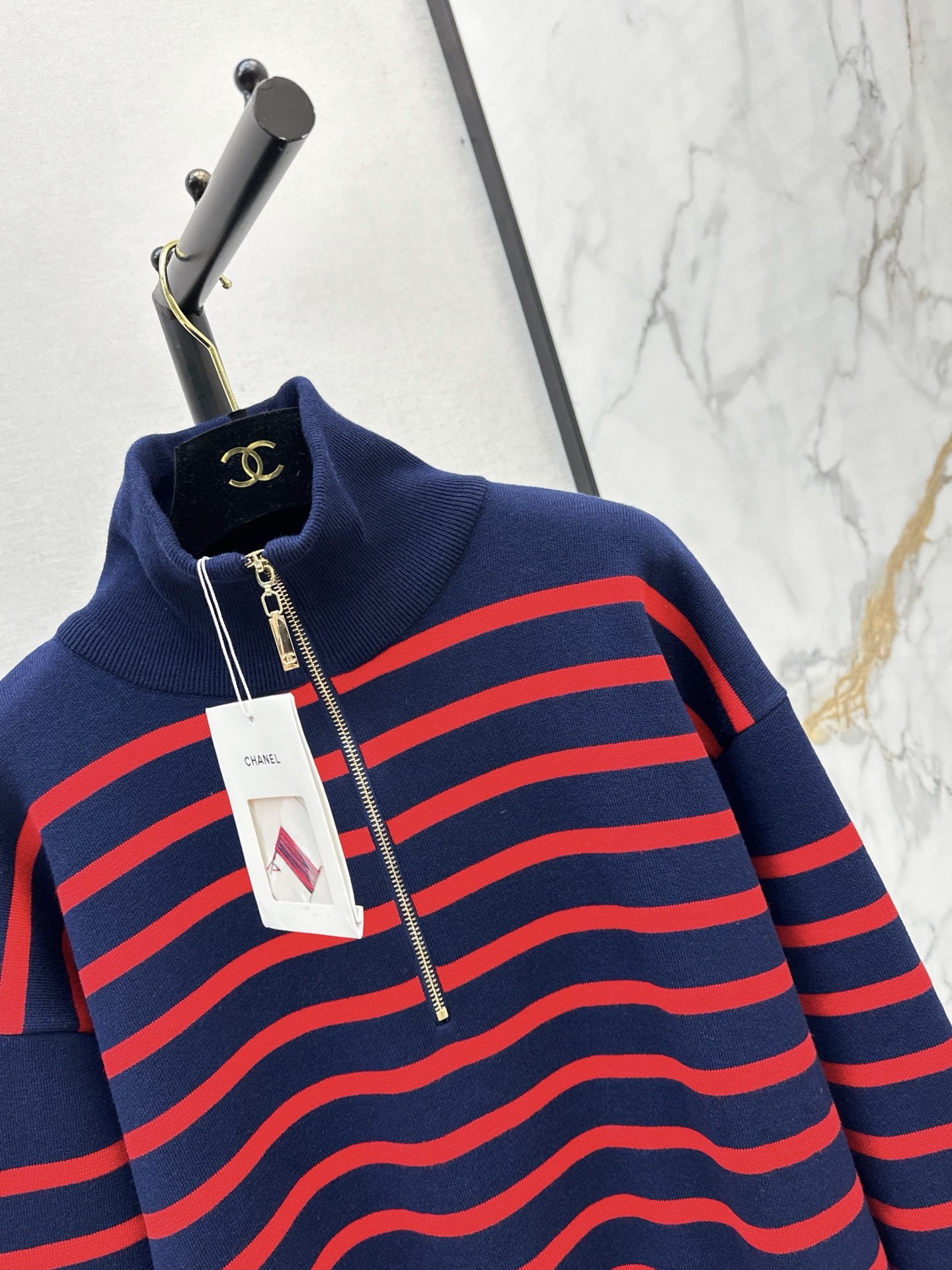 Chan 26fw stripe zip-up knit sweater
