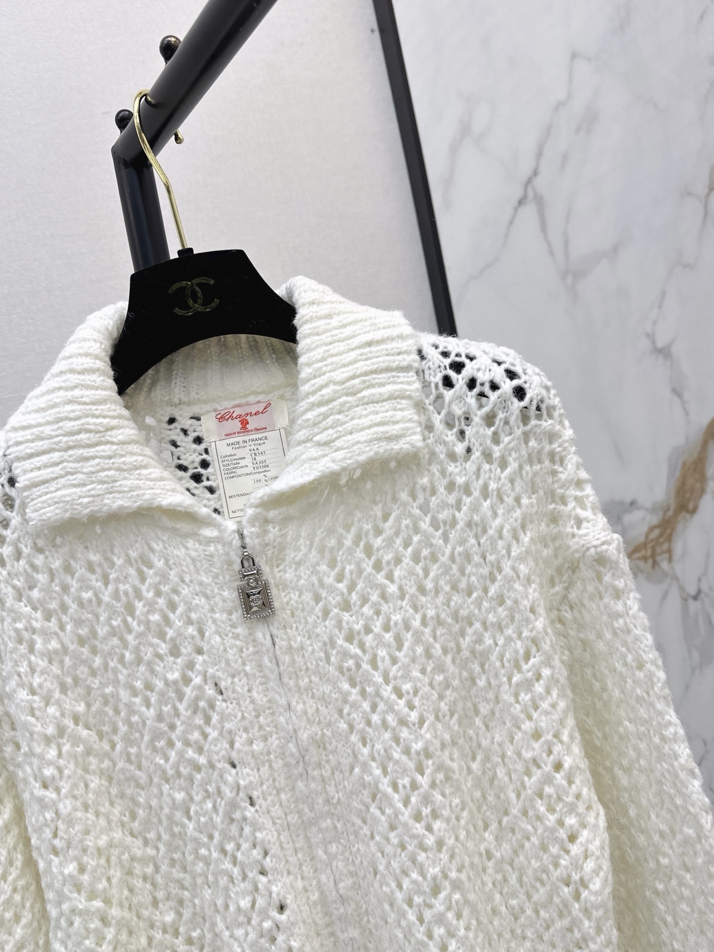 Chan 26fw hollow knit zipper cardigan