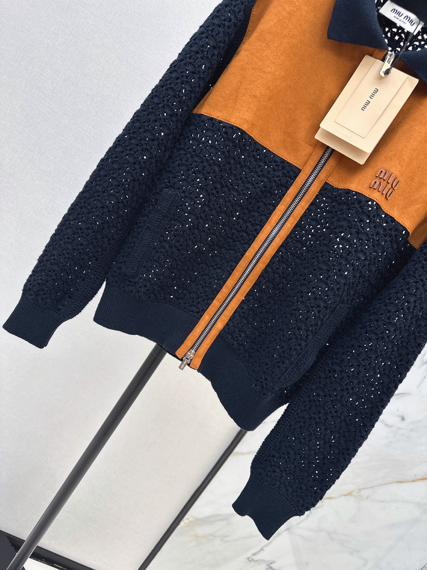 Miu 26fw suede contract knit jacket