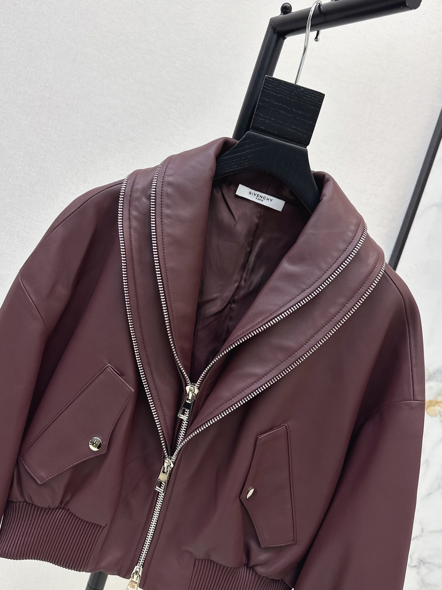 Giv 26fw leather zipper jacket
