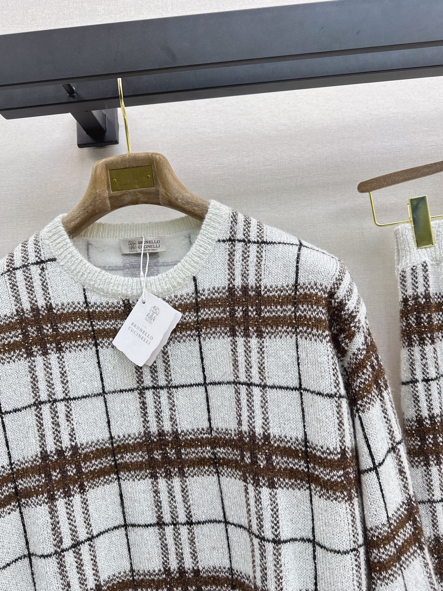 Brun 26fw check sweater skirt sets