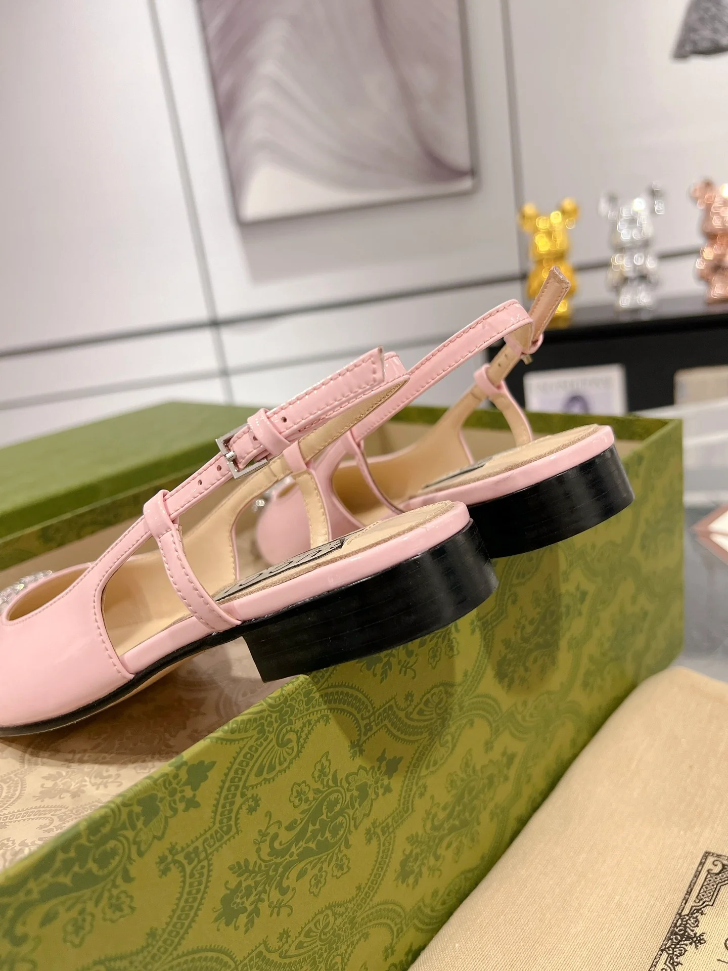 Gucc 25fw slingback flats with crystal diamond blingbling