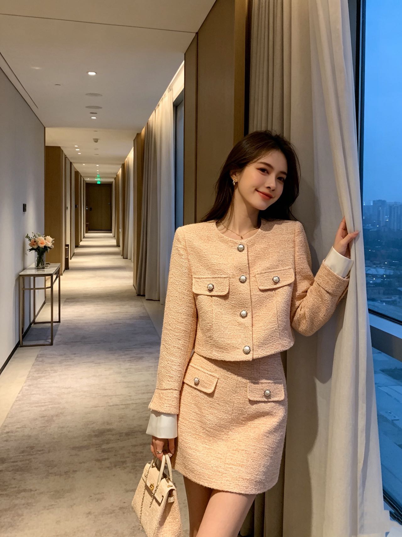 Chan 26fw cropped tweed jacket skirt sets