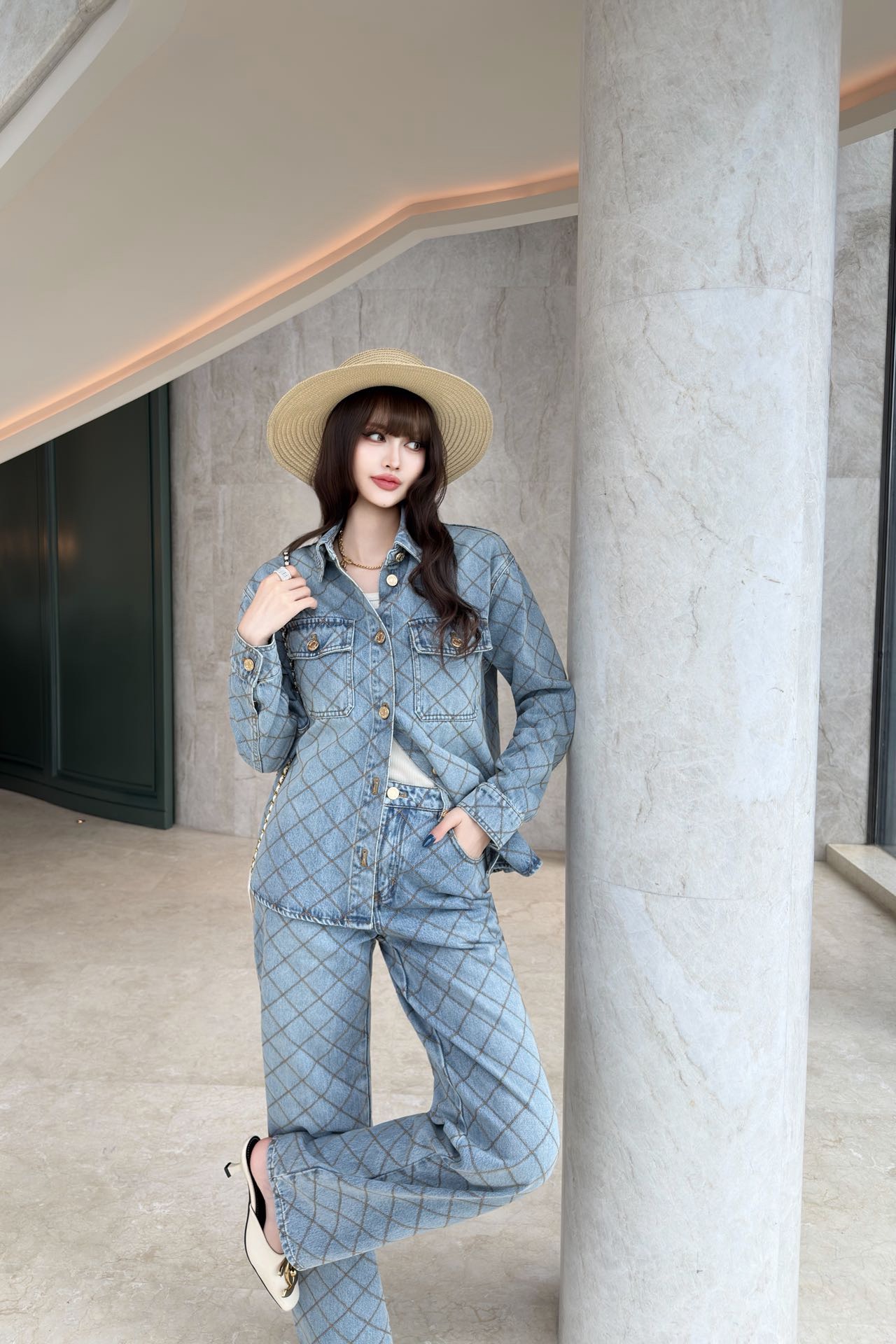 Chan 26fw diamond pattern denim shirt jacket