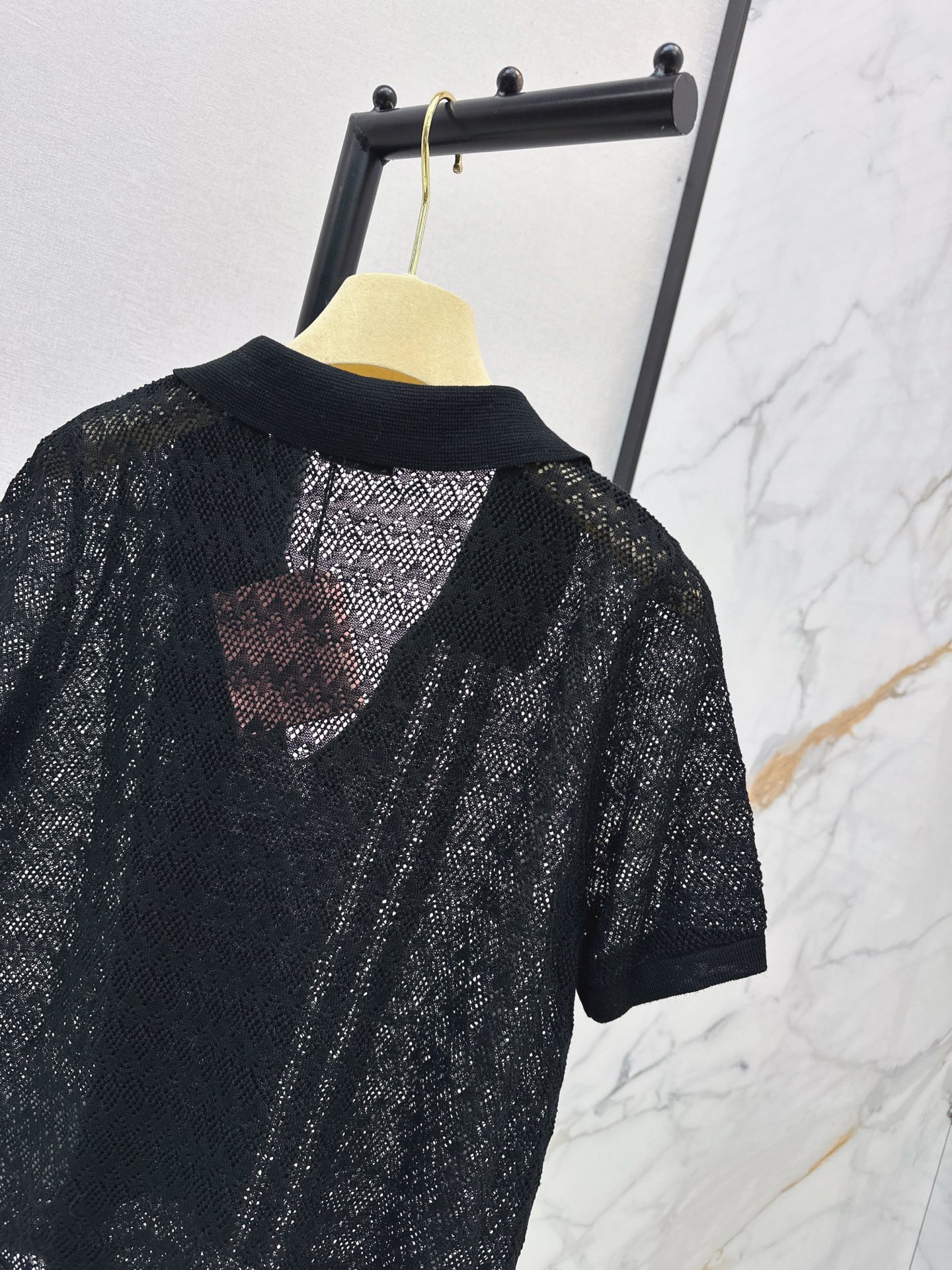 Miu 26fw hoolow lace knit top