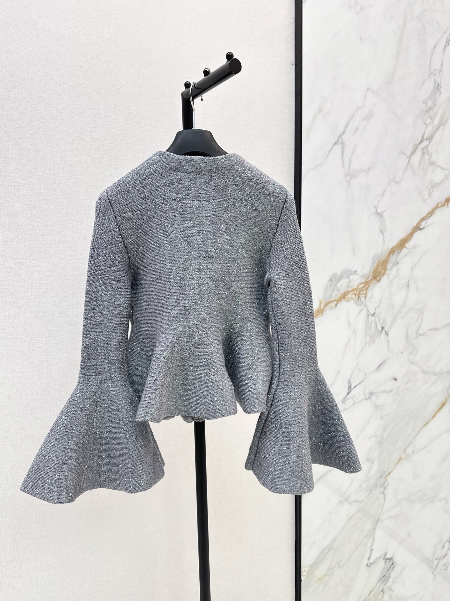 CD 26fw iridescent sequin bell-sleeve peplum knit jacket