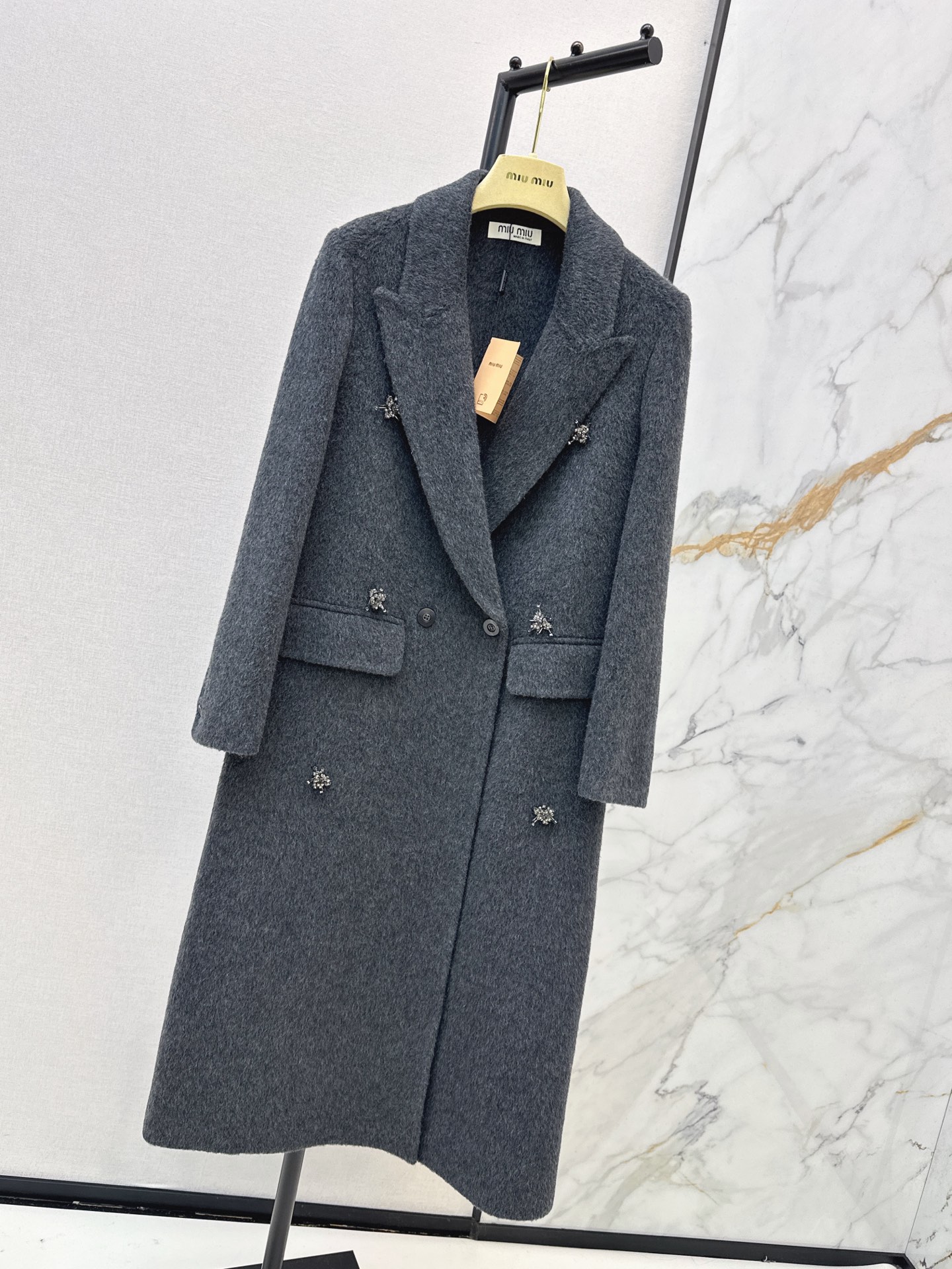 Miu 26fw rhinestone woolen overcoast